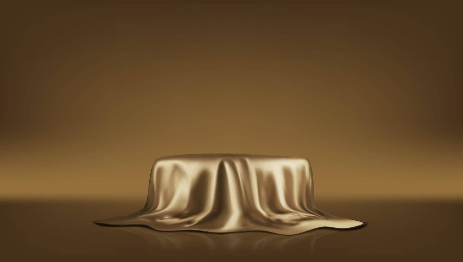 3D Round Product Podium Display Covered Golden Fabric Drapery. EPS10 Vector