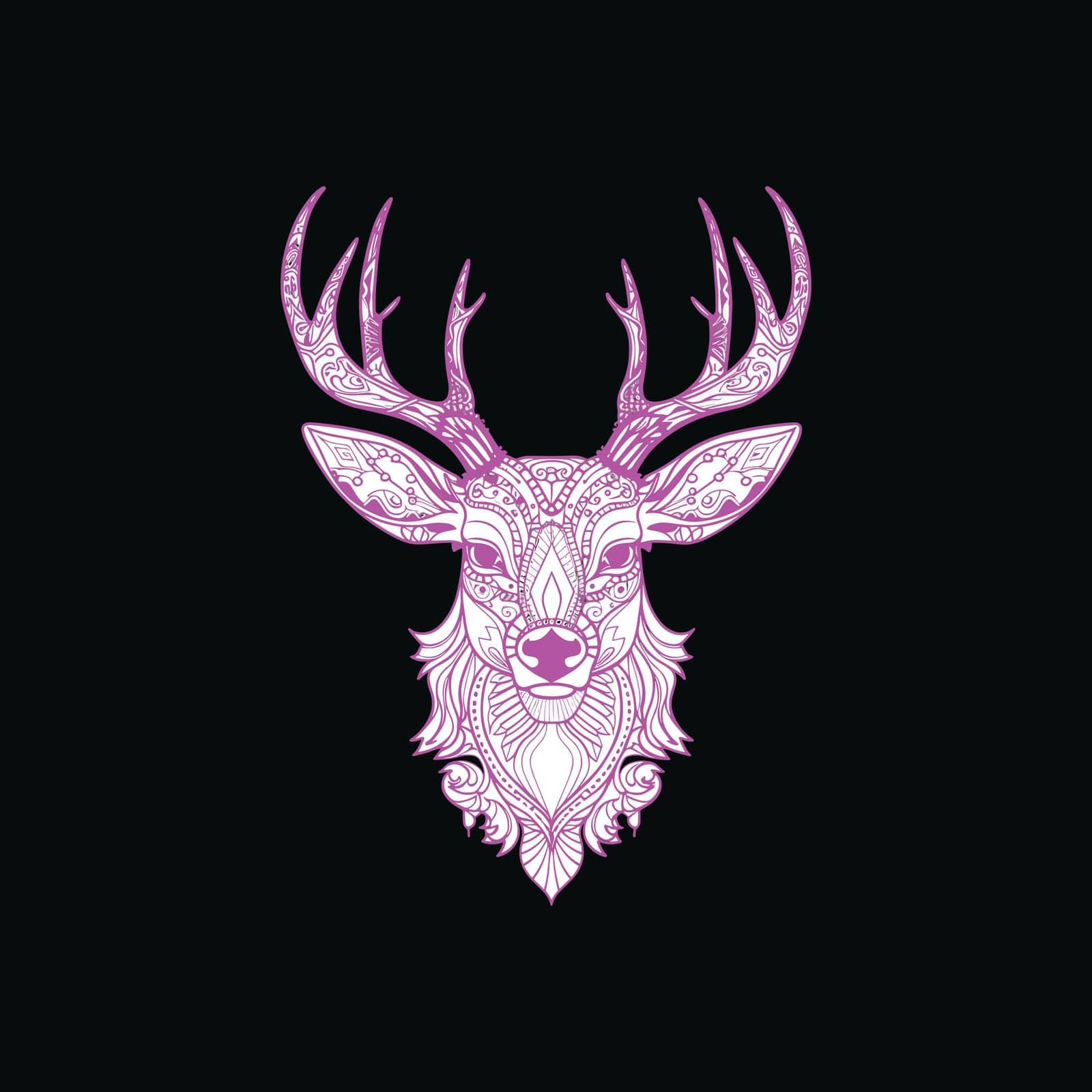 Deer head colorful illustration on black background