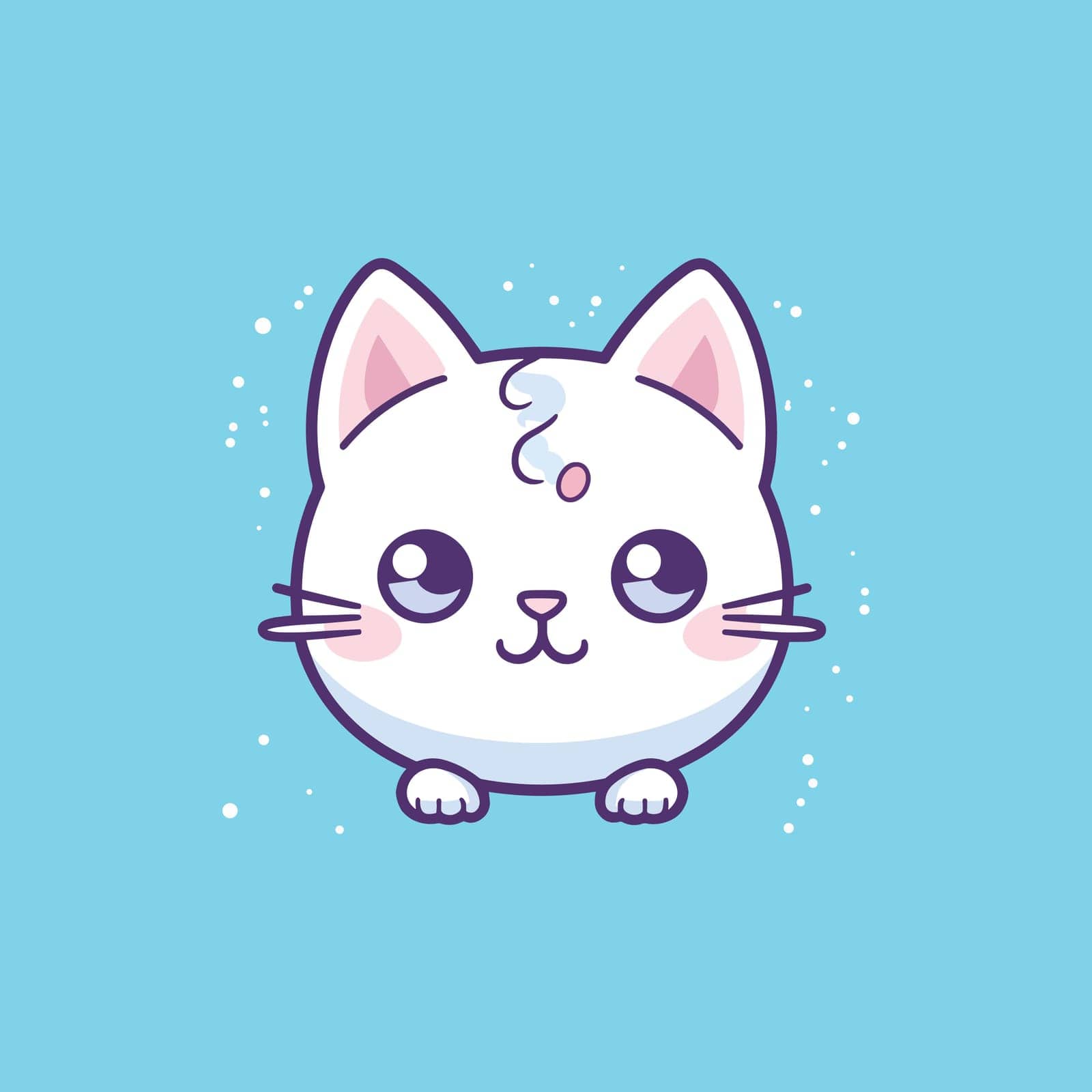 Cute cat face vector design with kawaii style
