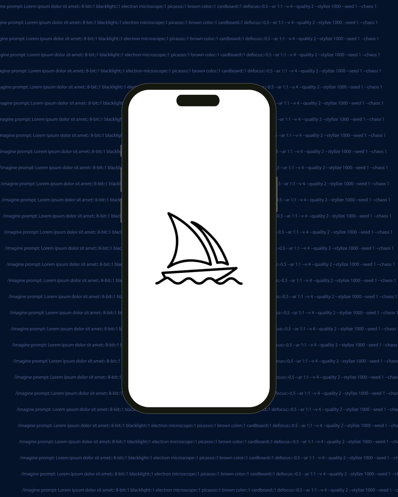 Kyiv, Ukraine - 03 June 2022: Boat Midjourney logo on Iphone 14 screen and background with random codes - vector illustration. Midjourney is a artificial intelligence app that creates images from text