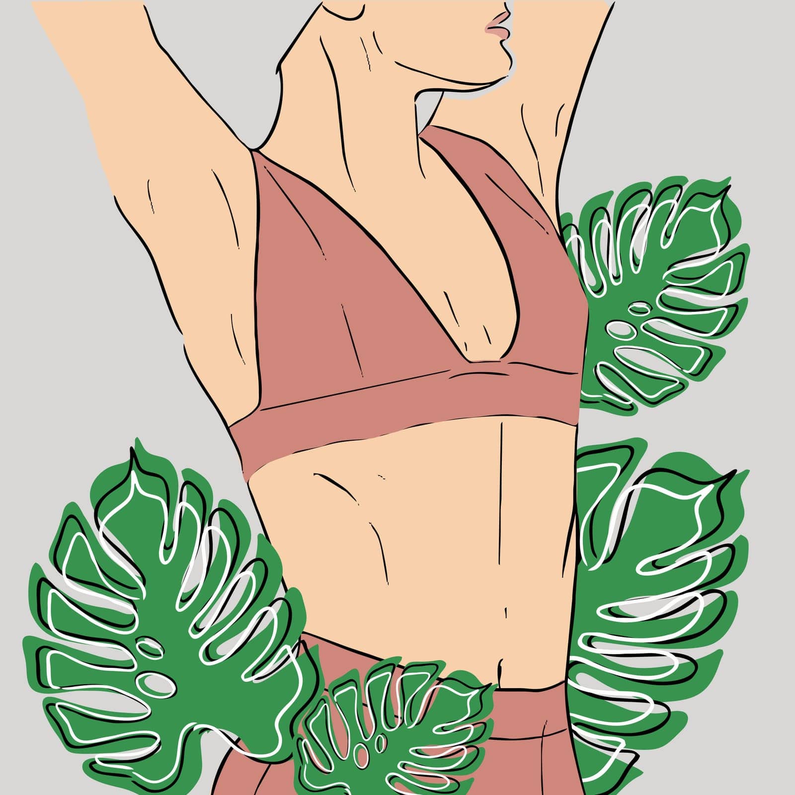 Illustration contour female body and plants by Katarina_Zavyalova