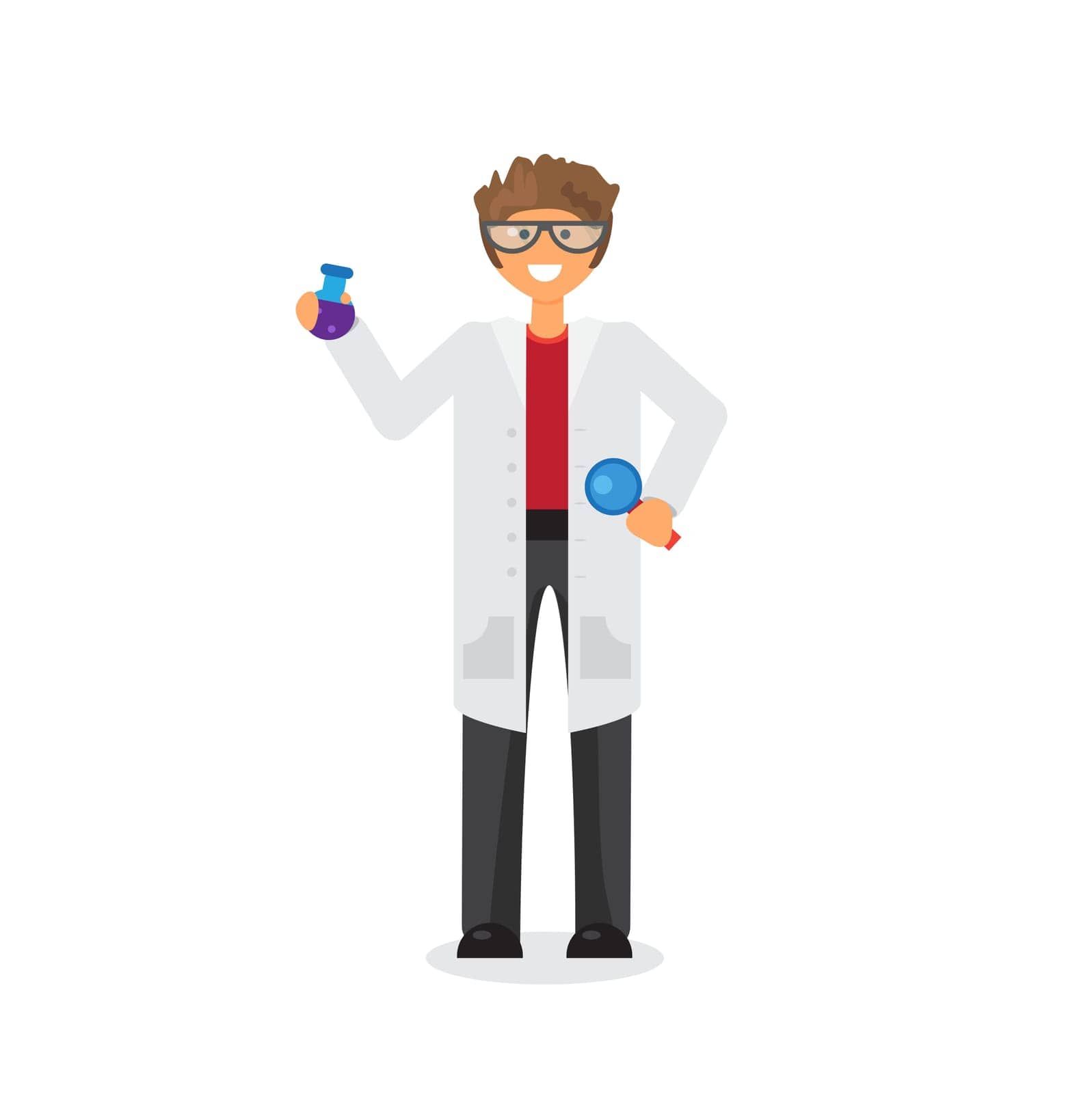Scientist learning substance in flask. Science and innovation concept. Vector