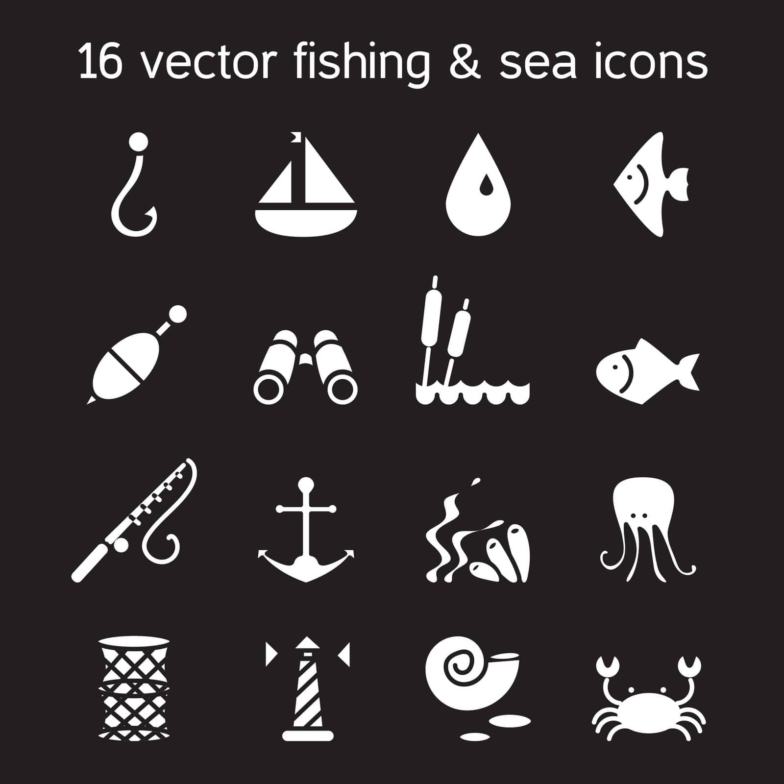 Isolated marine and fishing icons set. Vector