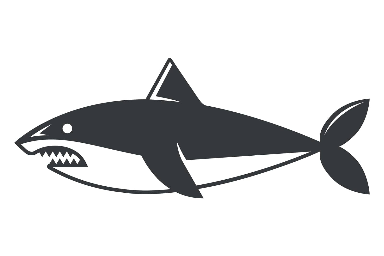 black dangerous shark icon isolated on white background. by PlutusART