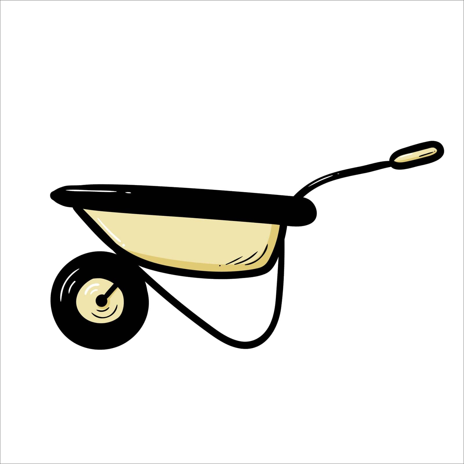 Hand drawn garden wheelbarrow. Doodle sketch style vector illustration. Drawing line simple wheelbarrow icon isolated on white background.