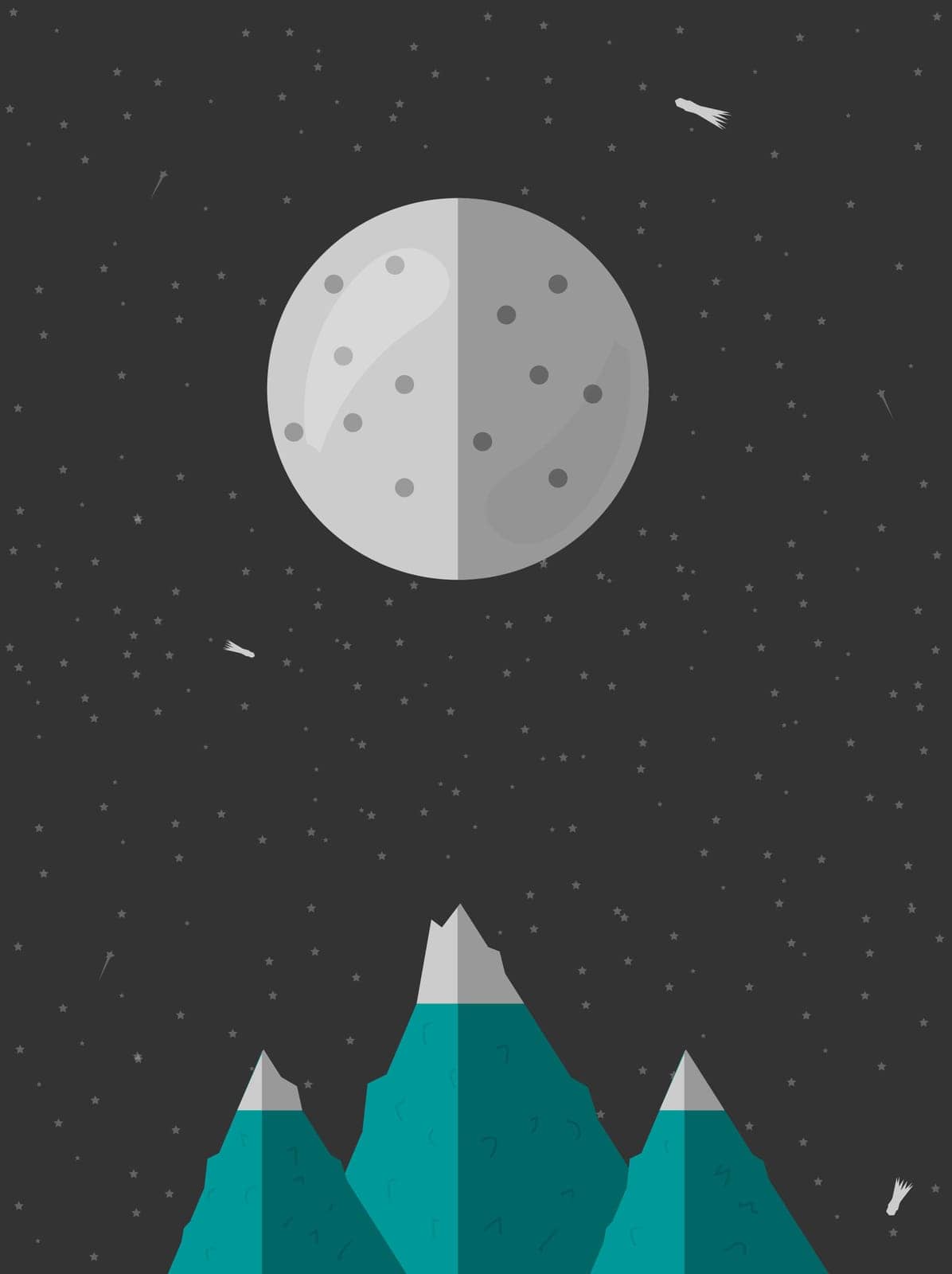Night in mountains under moon in vector flat, eps