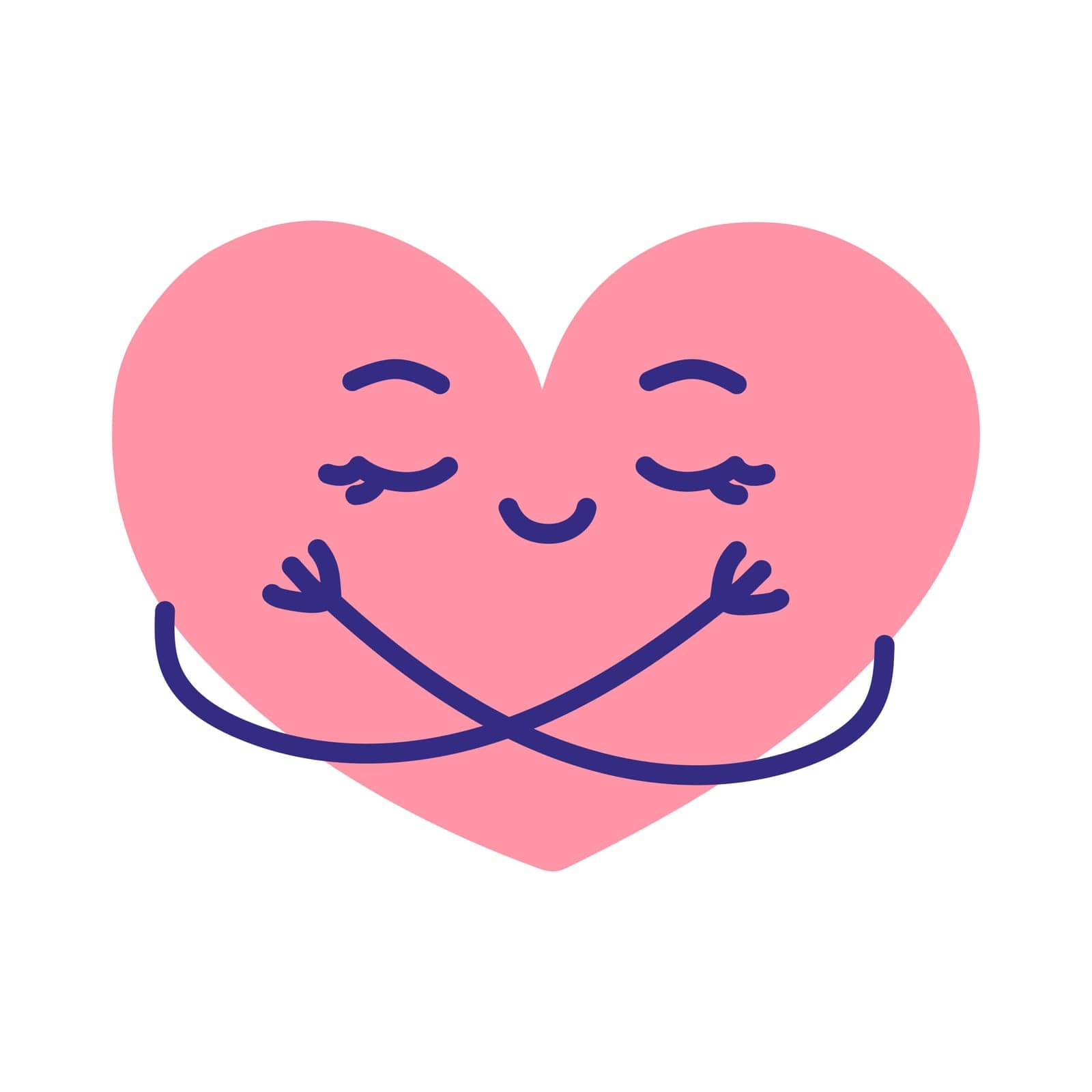 Heart hugging itself. Self care, love yourself concept vector illustration. International Women day card.