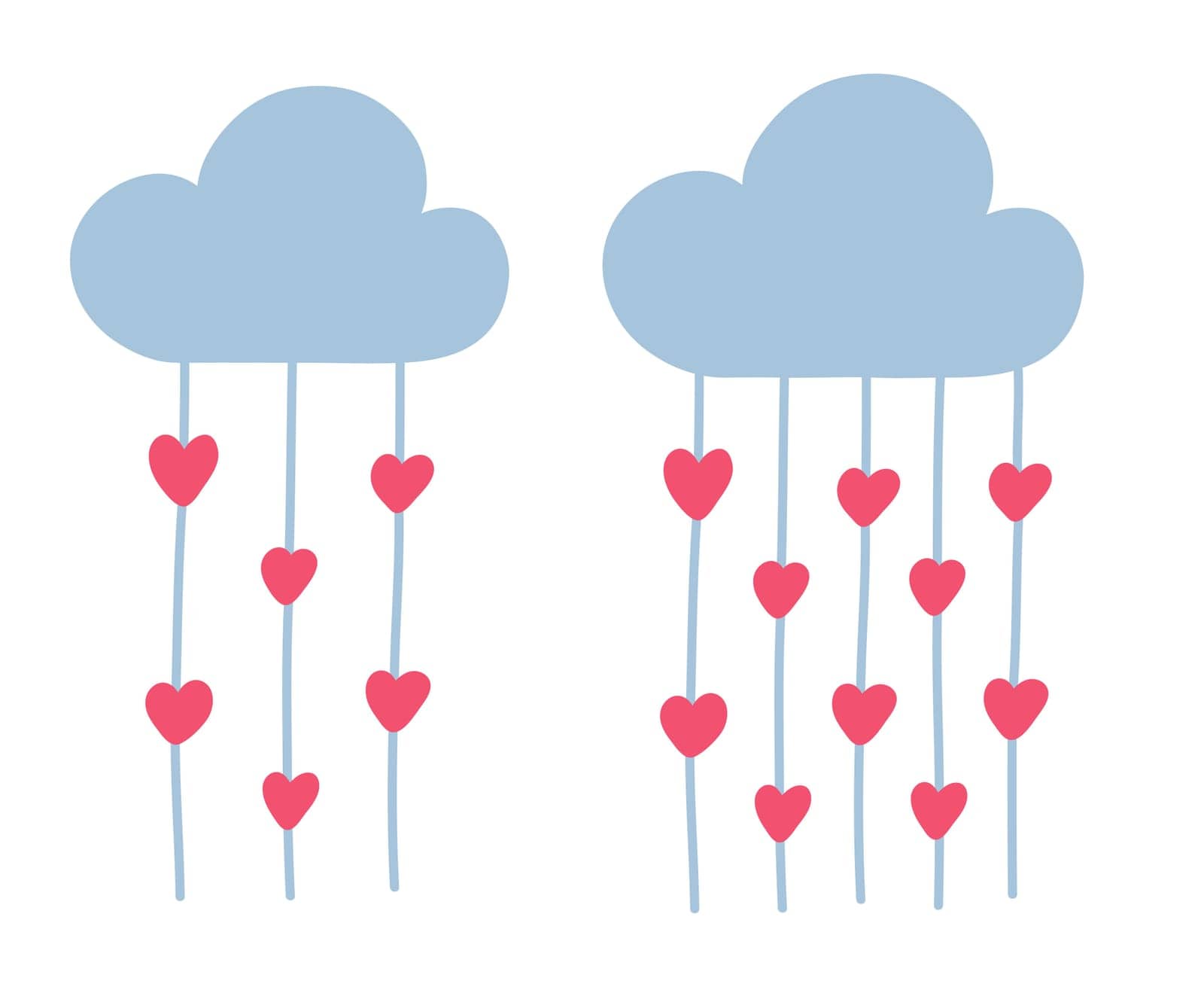 Hand drawn cloud raining with hearts doodle vector illustration.