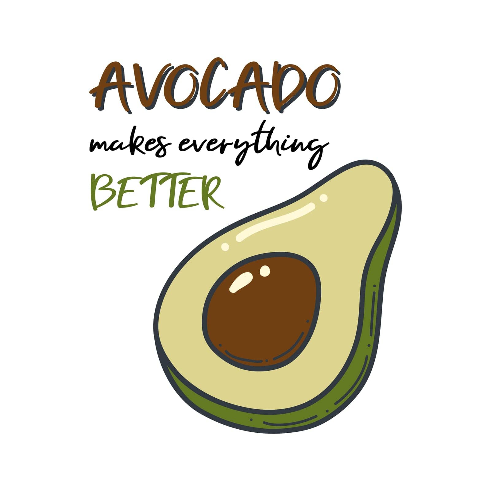 Avocado doodle outline icon. Logo organic fruit and vegetable illustration. by Anny_Sketches