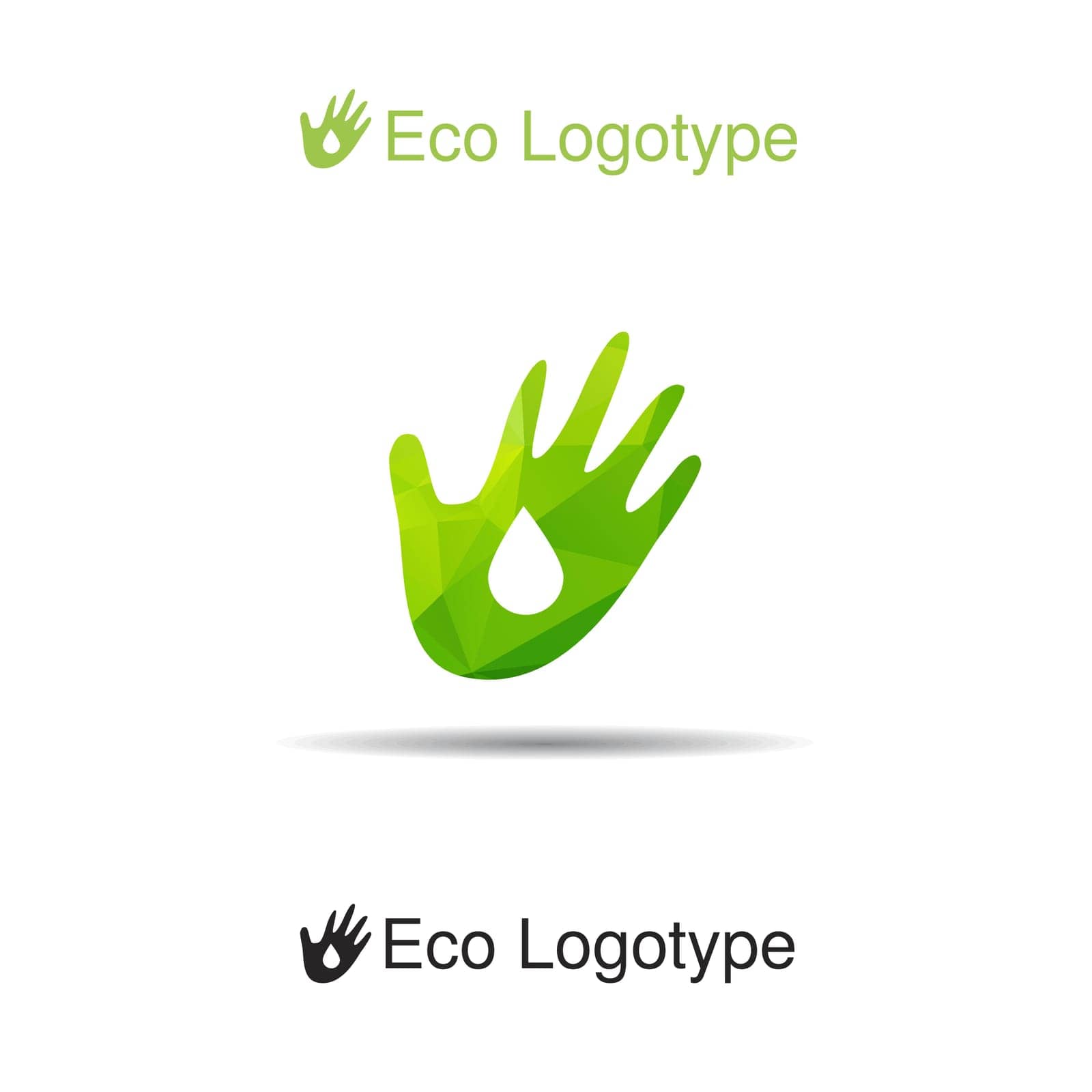 Vector ecology logotype from hand with drops