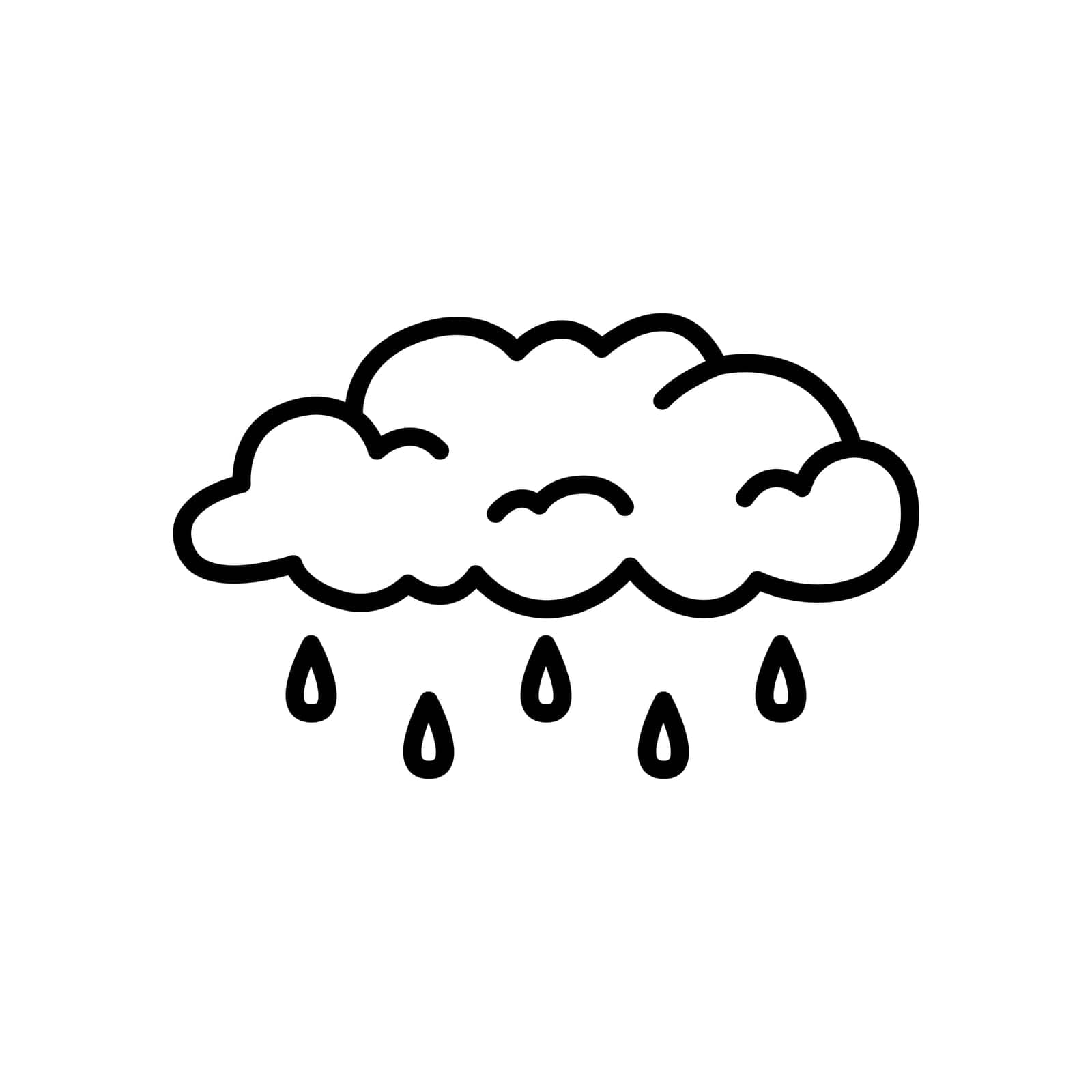 Cloud with raindrops outline icon. Editable stroke. Isolated vector illustration