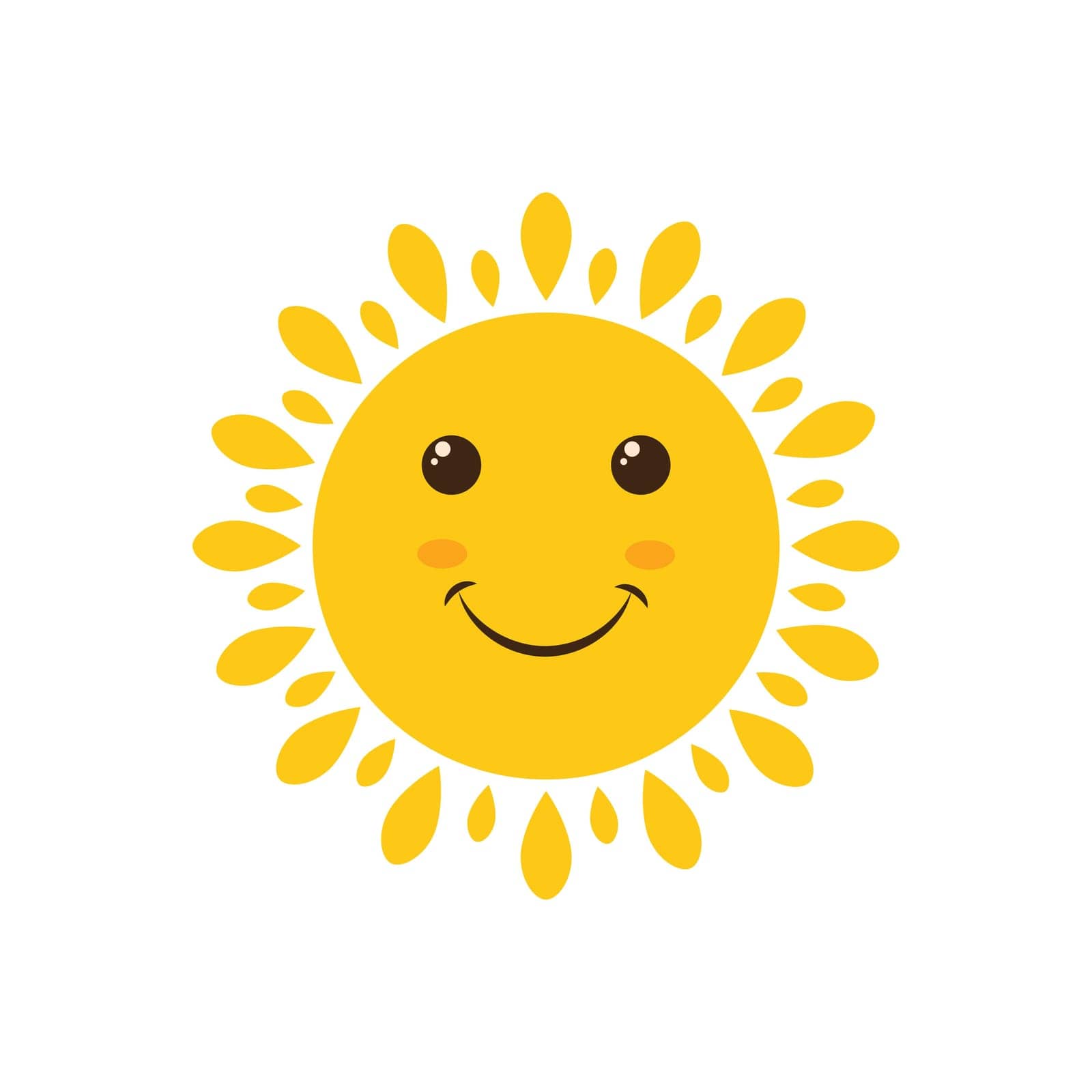 The sun. Vector positive illustration of a yellow smiling sun with joyful emotions, with beautiful rays. Icon. Cartoon children s vector image isolated on a white background. by NastyaN