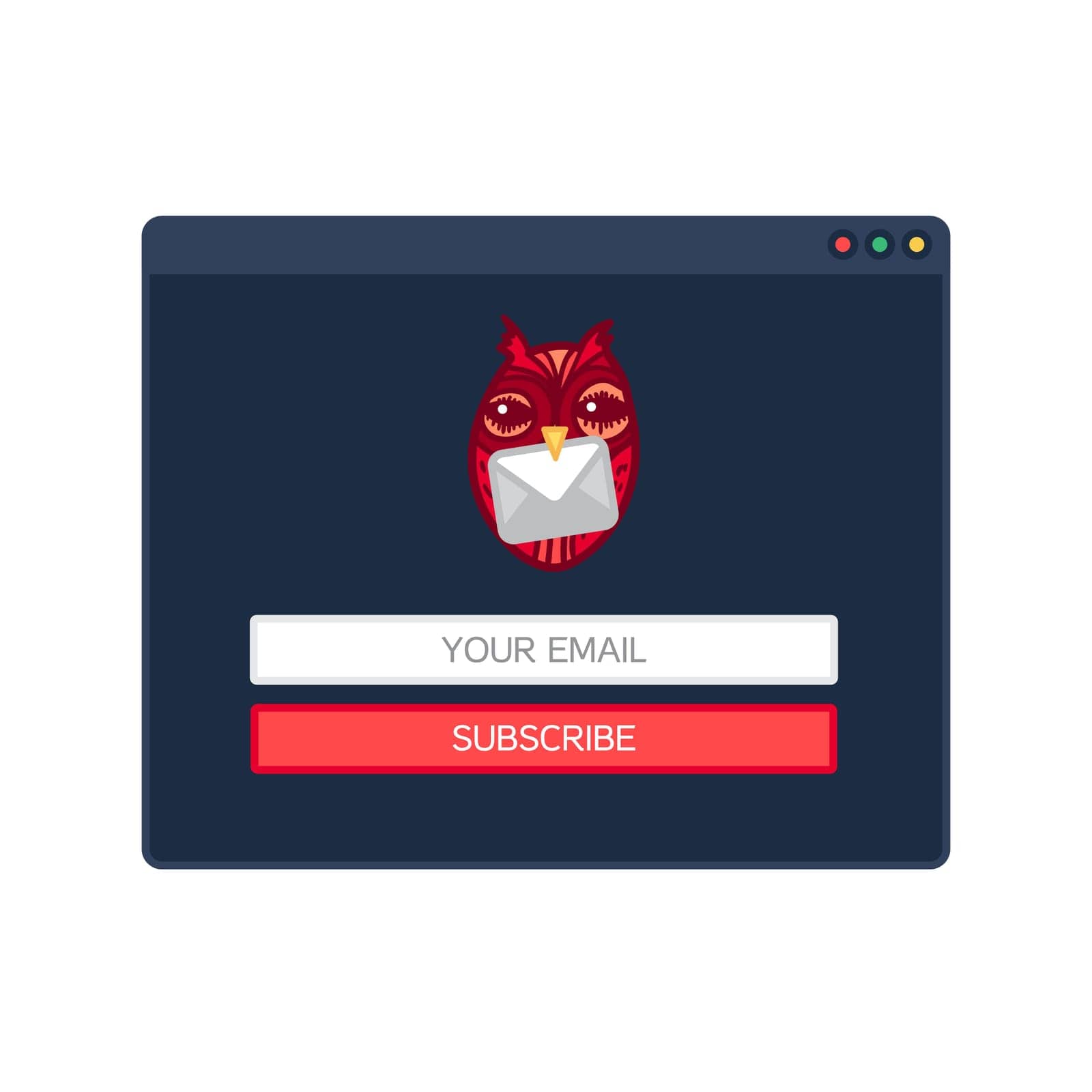 Web Template, Web Elements for site form of email subscribe, newsletter with Fun Owl. Vector