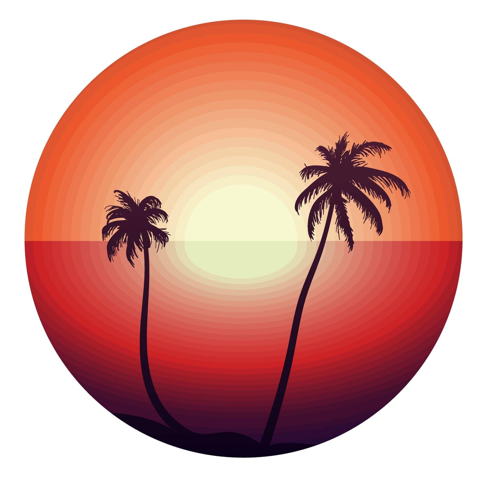 Vintage concept of sunset in tropical beach for sticker, poster, t-shirt, print. Hello summer. Vector