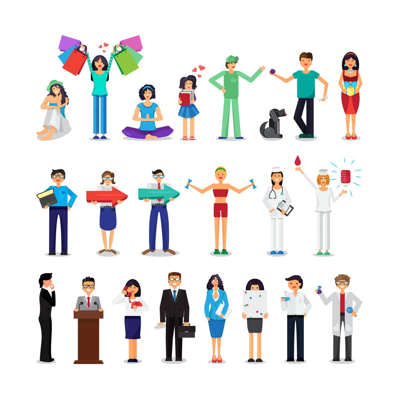 People of different occupations set. Illustrations of various spheres of life. Vector