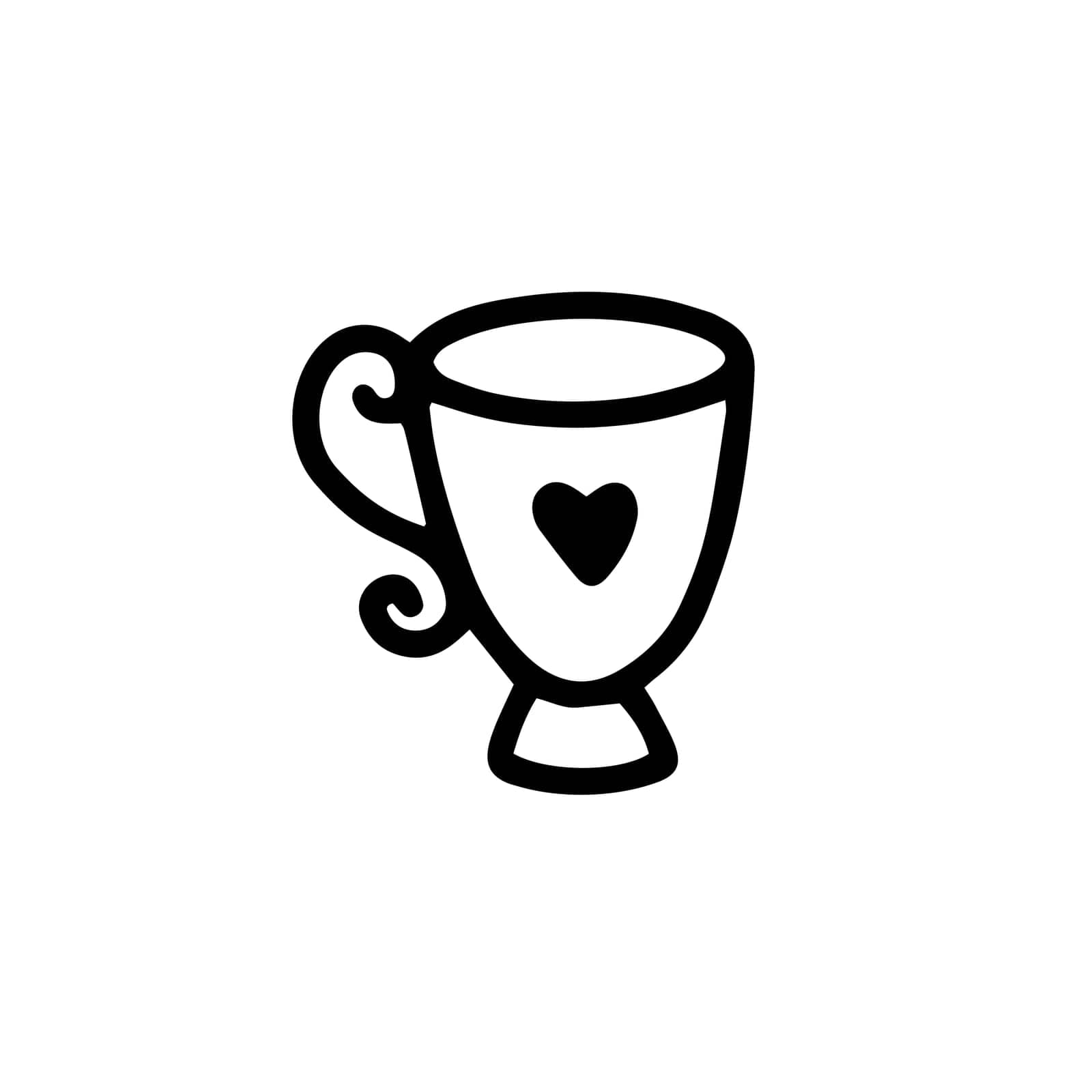 Cup with heart isolated on white background. Cute mug. Vector illustration in doodle style. Design for Valentines Day, March 8