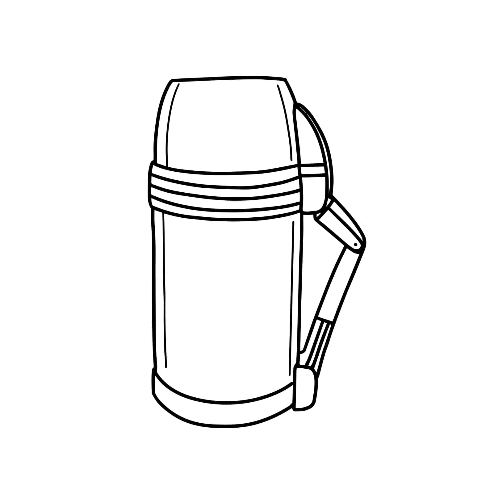 Thermos tourist Hiking. Thermos for tea or coffee. Hand-drawn vector illustration. Vector illustration in doodle style.