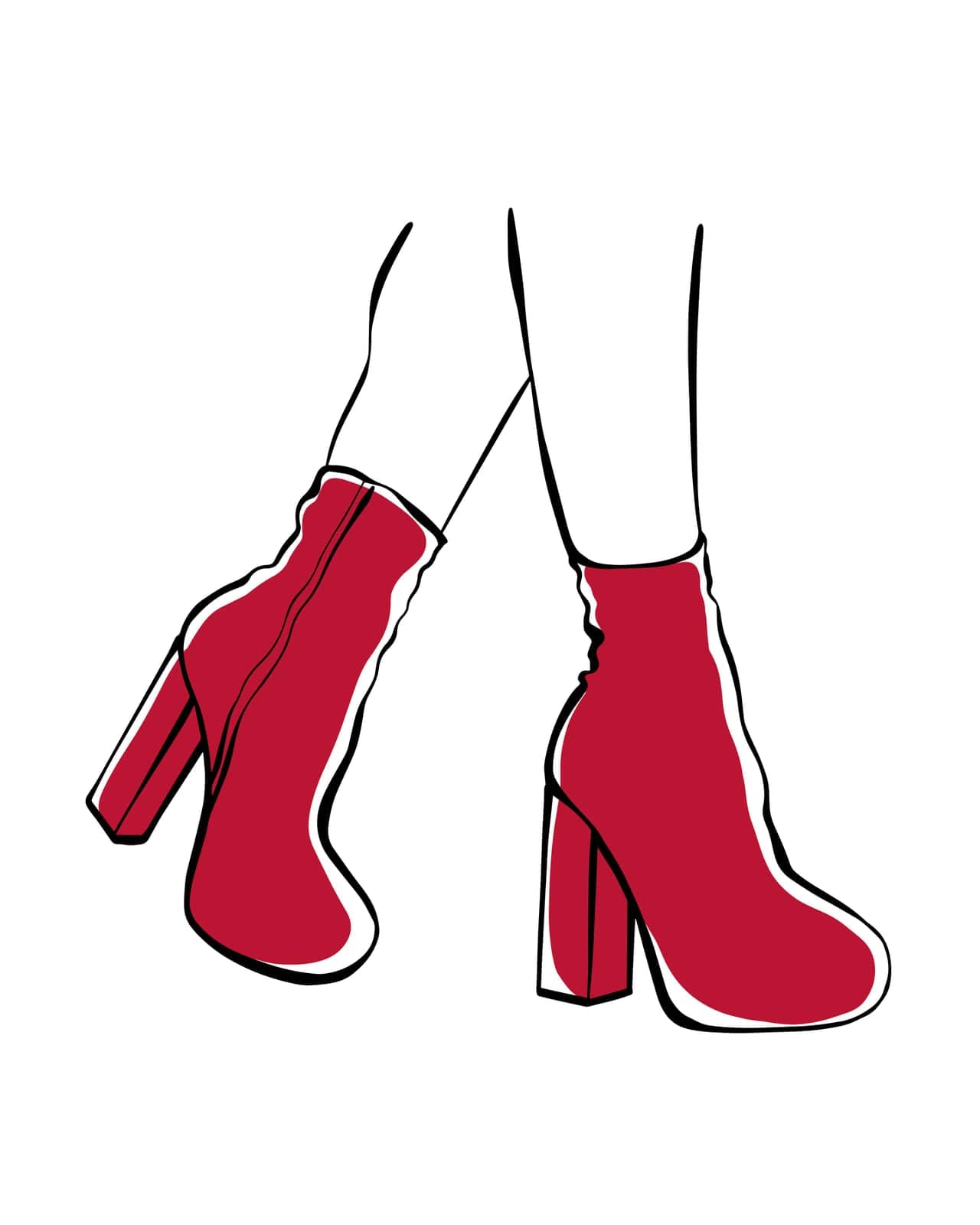 Women's feet in high heels. Fashion illustration. Womens feet in red shoes. Stylish womens shoes Sketch.