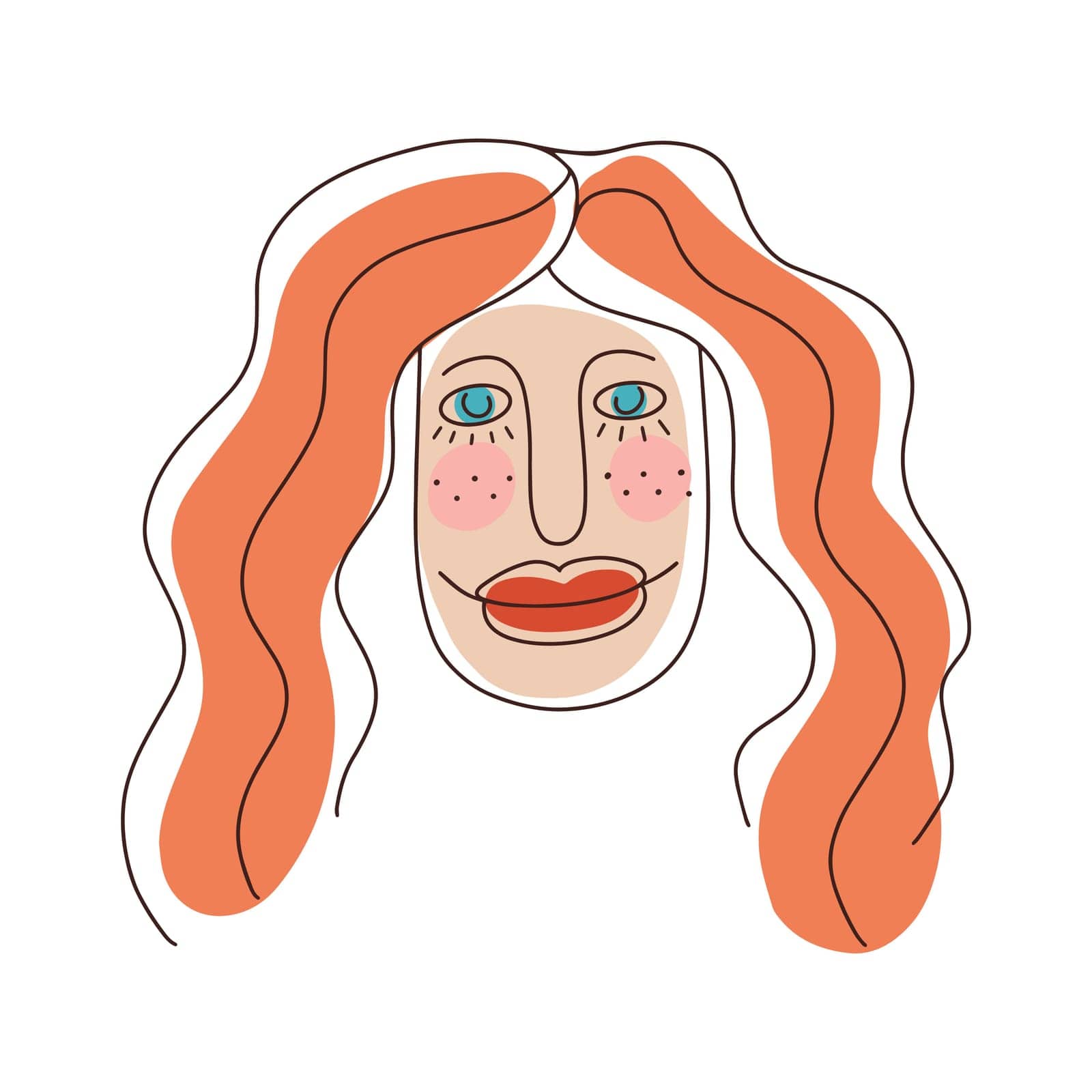 Portrait of a woman in a minimalistic linear style. Abstract portrait of a red-haired girl.Continuous one-line drawing. Design for the beauty, printing, and textile industries.