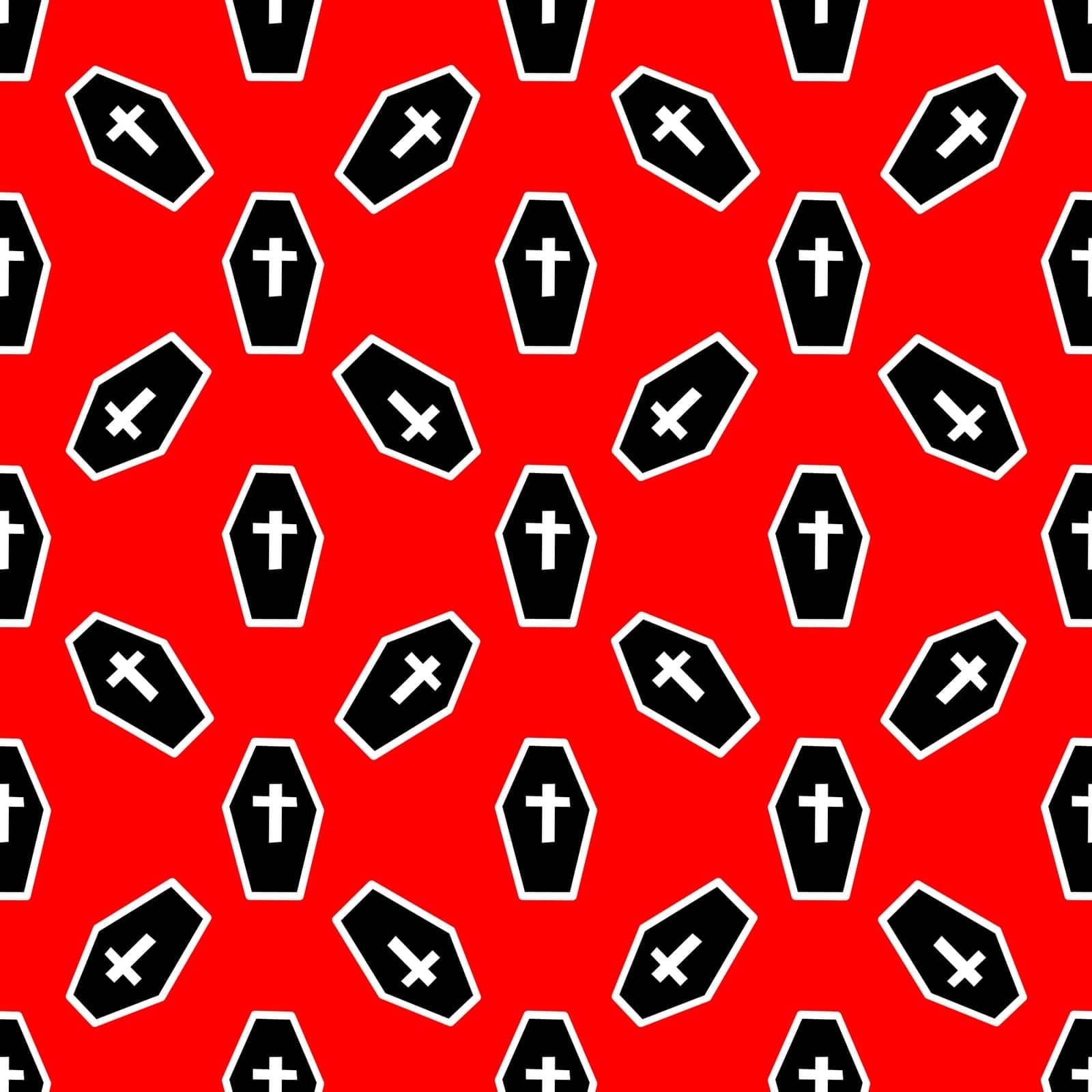 Seamless pattern with coffins on a red background. Vector illustration