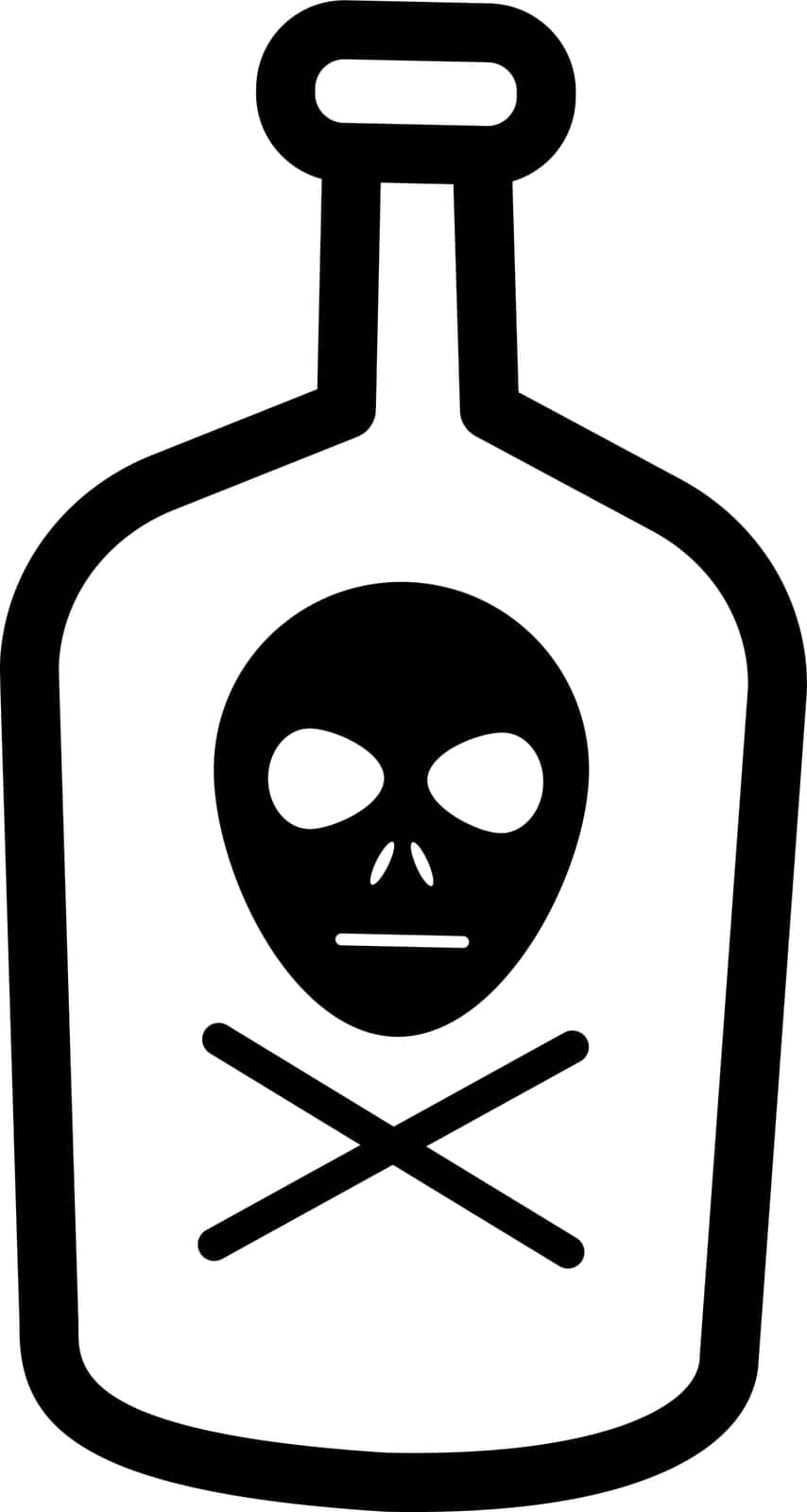 A bottle with a magic potion, decorated with a skull and bones on a white background. Vector illustration.Design for Halloween