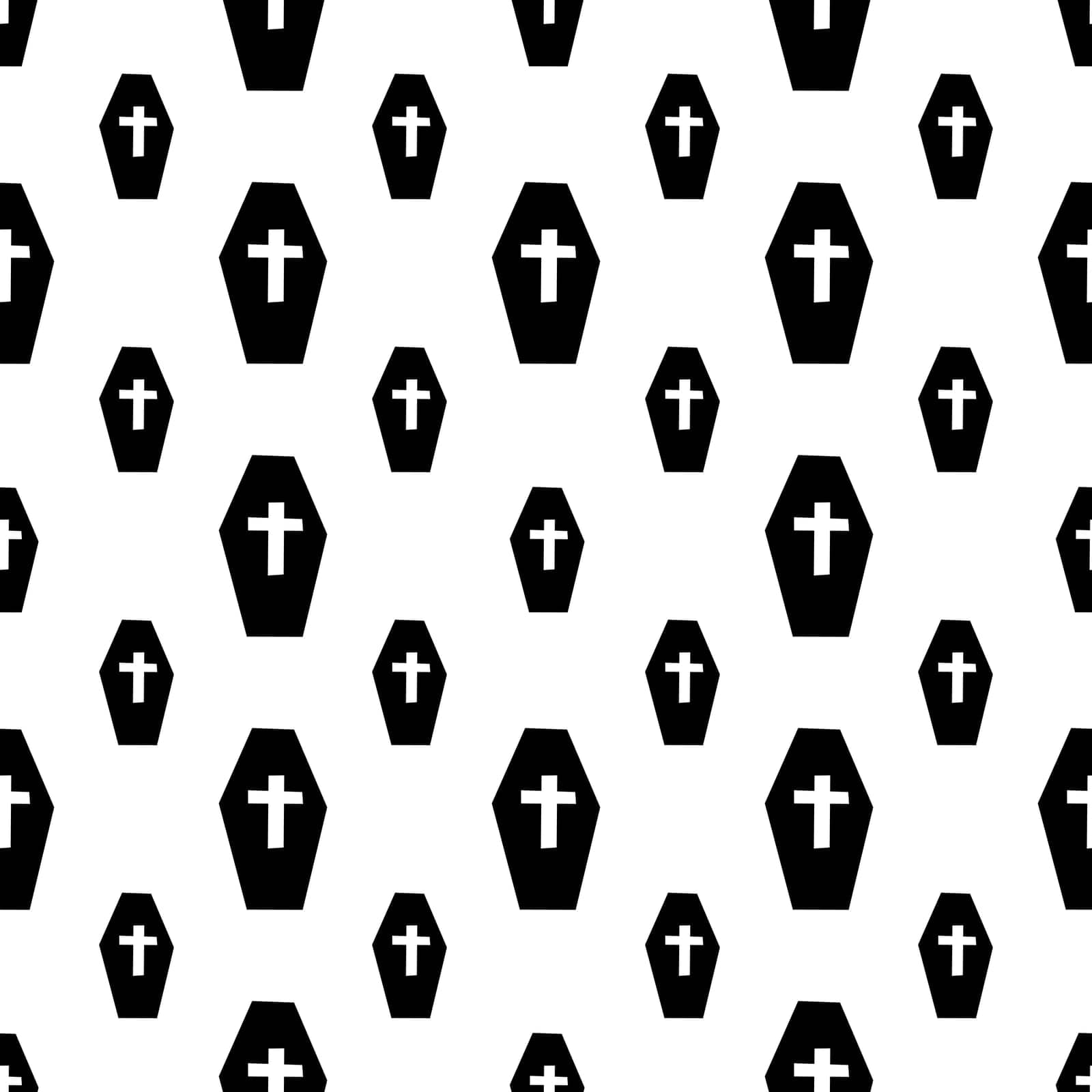 Seamless pattern with coffins and crosses on a white background. Vector illustration