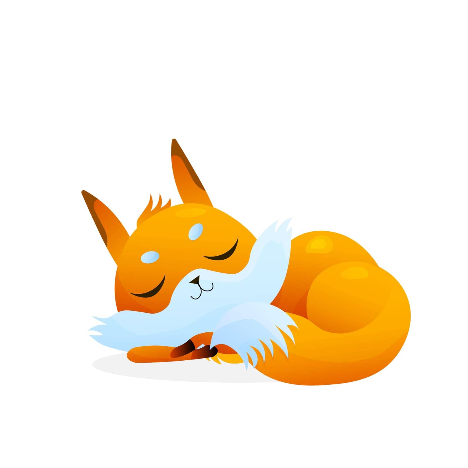 Cute cartoon slepping fox on white background. For nature concepts, children s books illustrating, printing materials Vector illustration with simple gradients.