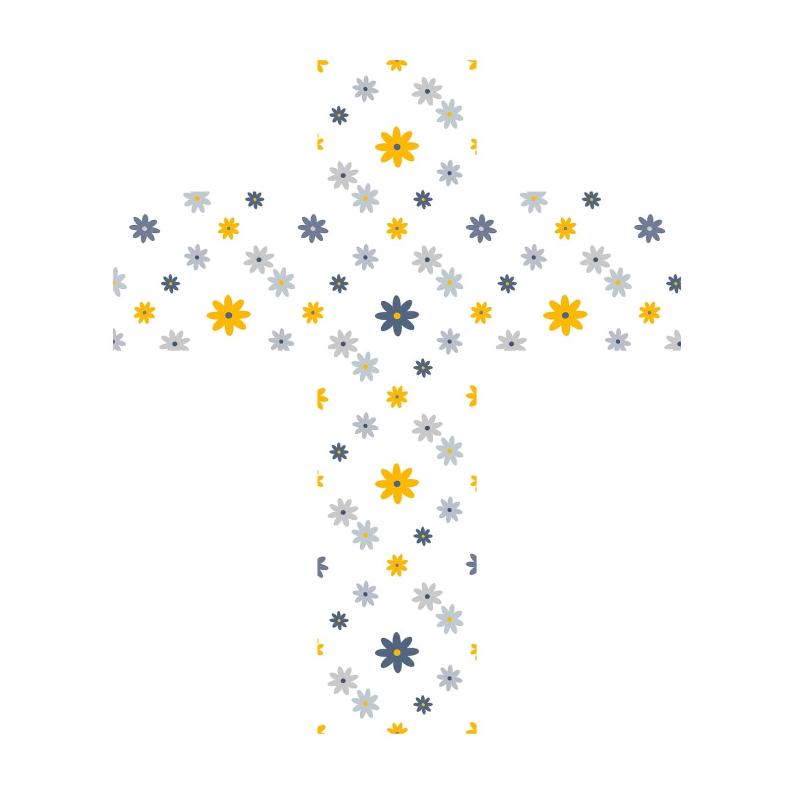 vector illustration of religious cross with spring flowers in minimalistic style