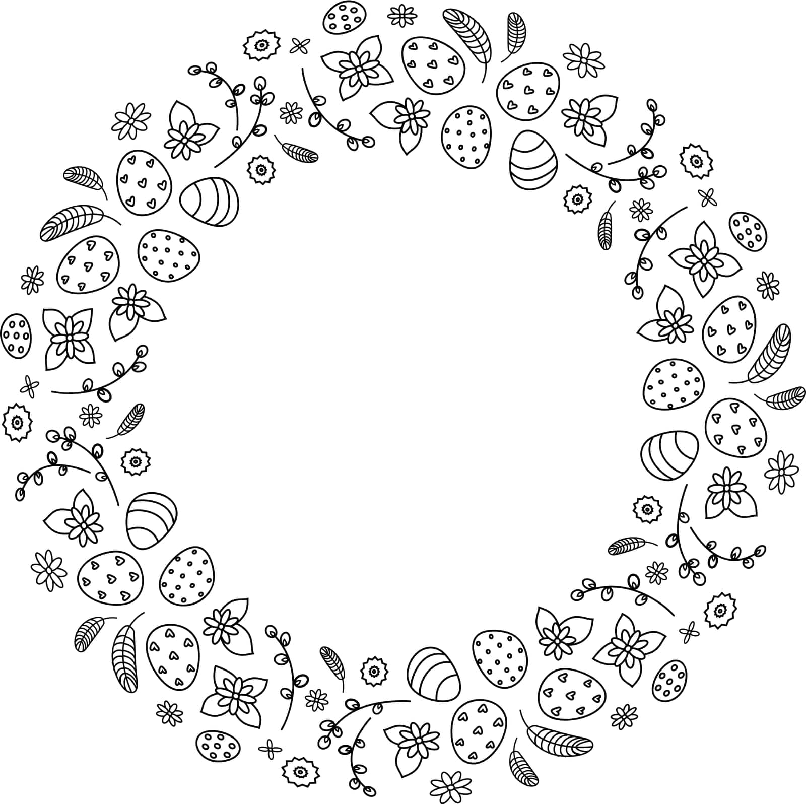 linear illustration of Easter wreath. Vector illustration by Dustick