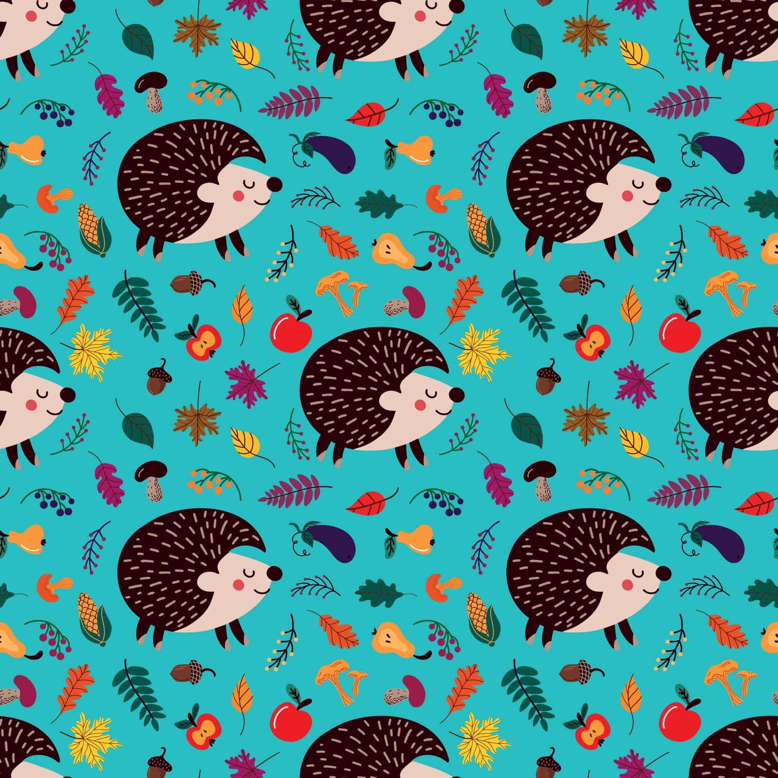 Seamless pattern with cartoon hedgehogs. by Dustick
