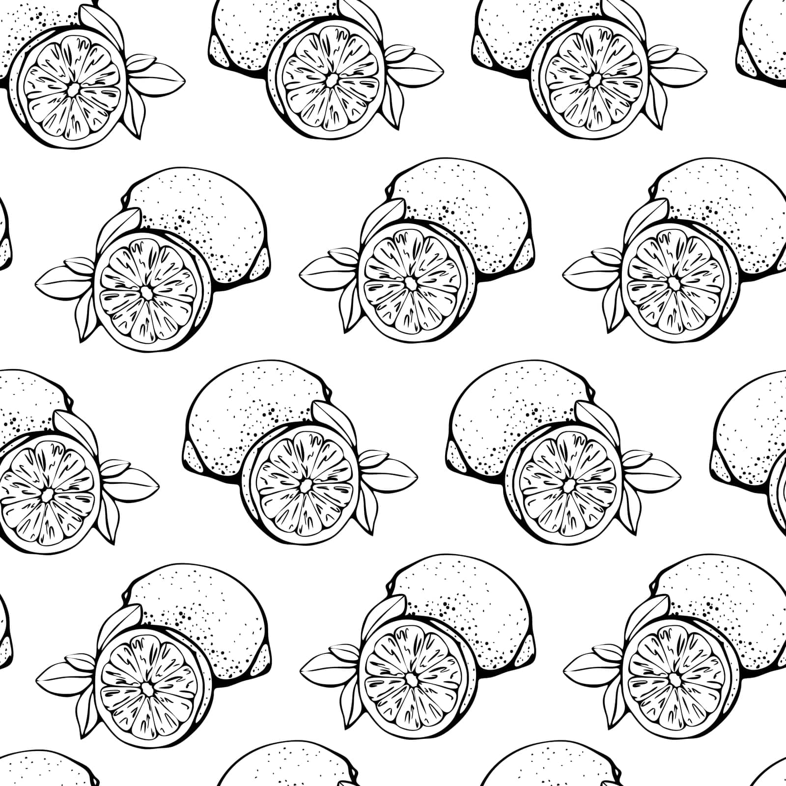 Seamless pattern with lemons,whole and sliced, isolated on a white background.Background with citrus fruits.vector illustration in graphic style.Summer design for textile printing postcards.Hand drawn