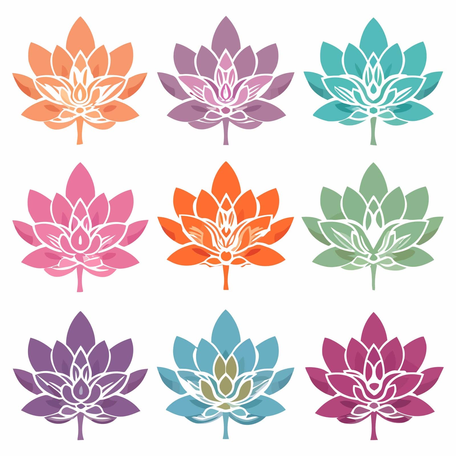 Flower icons set. Abstract colorful flowers on white background. Flower collection in flat design. Vector illustration
