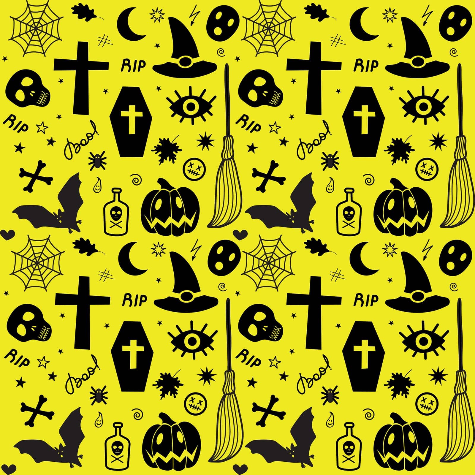 seamless pattern of Halloween traditional spooky items. vector illustration