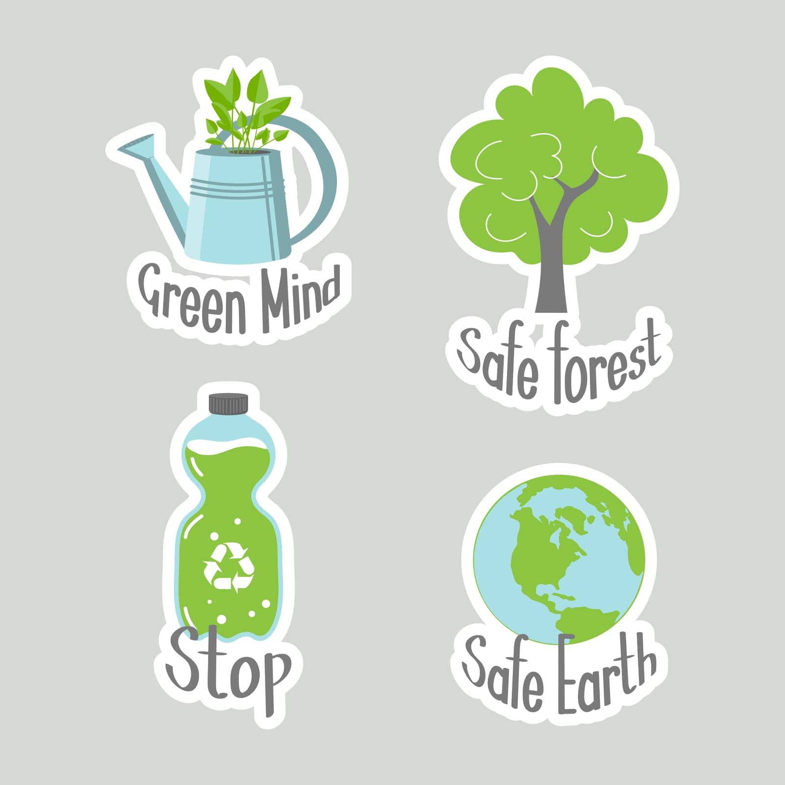 Set of environmental awareness stickers with slogan. Flat design eco concepts collection. Icons, vector by VS1959