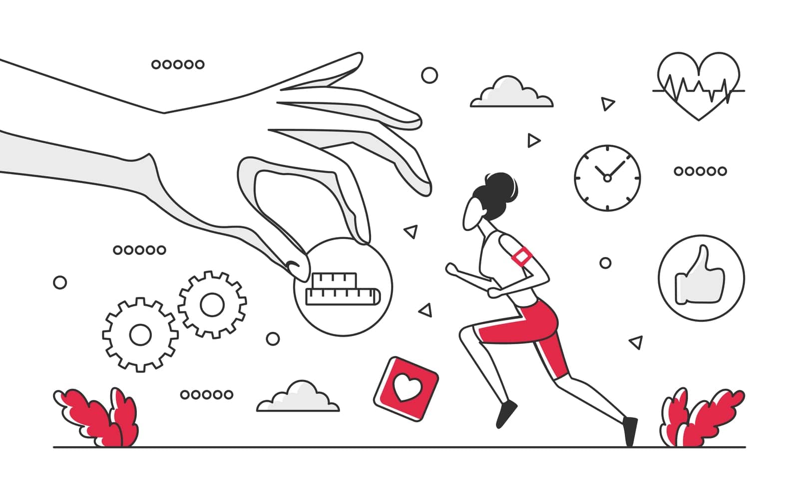 Fitness sport runner activity. Jogging training, recreational athleticism vector monocolor illustration