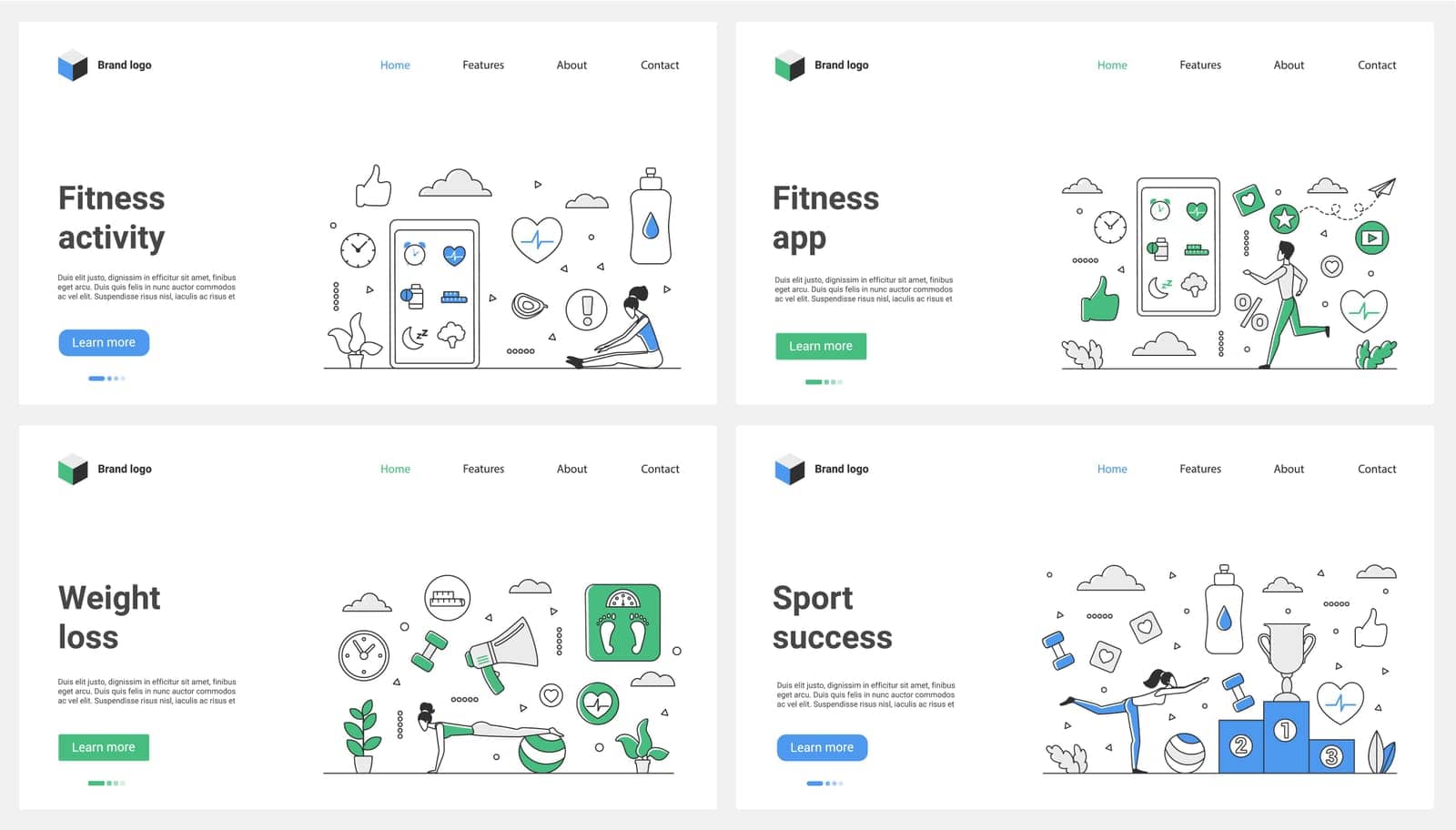 Mobile apps for fitness activity and sports training, weight loss set and tiny people by Lembergvector