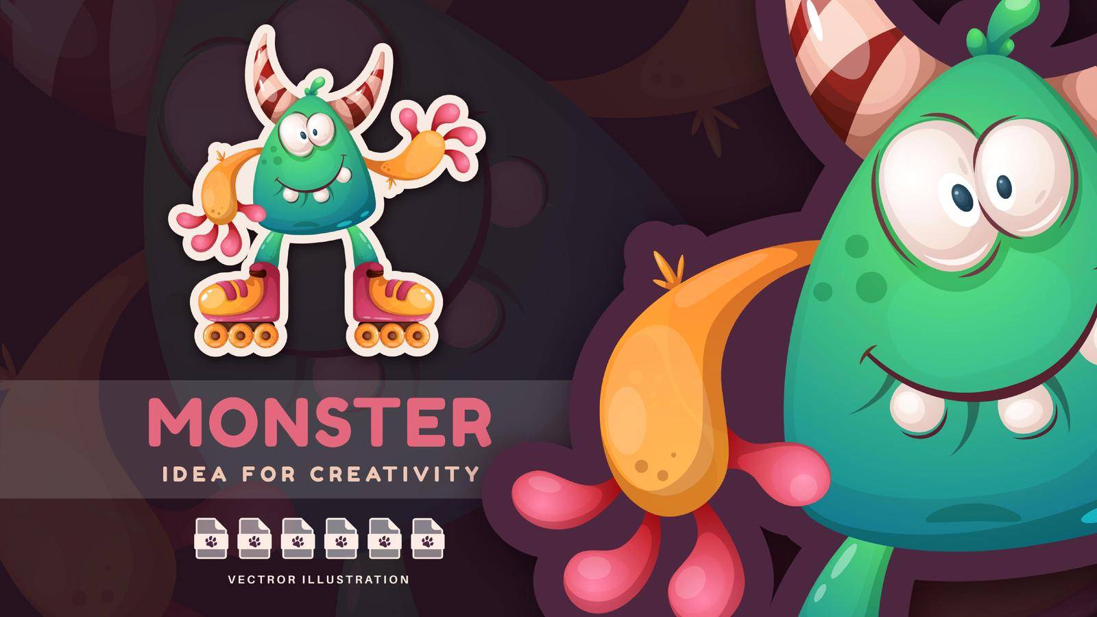 Cartoon character funny halloween monster - cute sticker. Vector eps 10