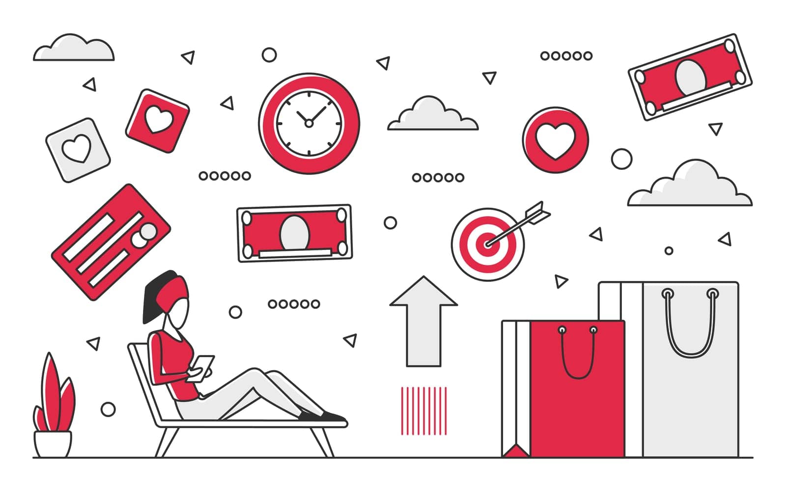 Online shopping platform. Internet purchase, order online, ecommerce business vector monocolor illustration