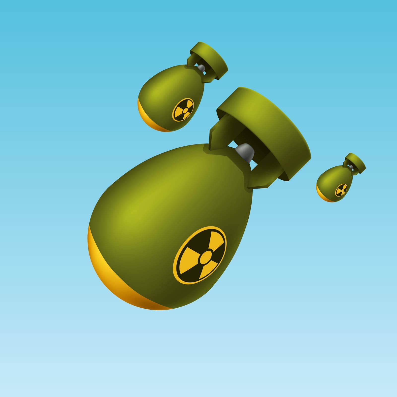 illustration of retro cartoon nuclear bombs falling from sky