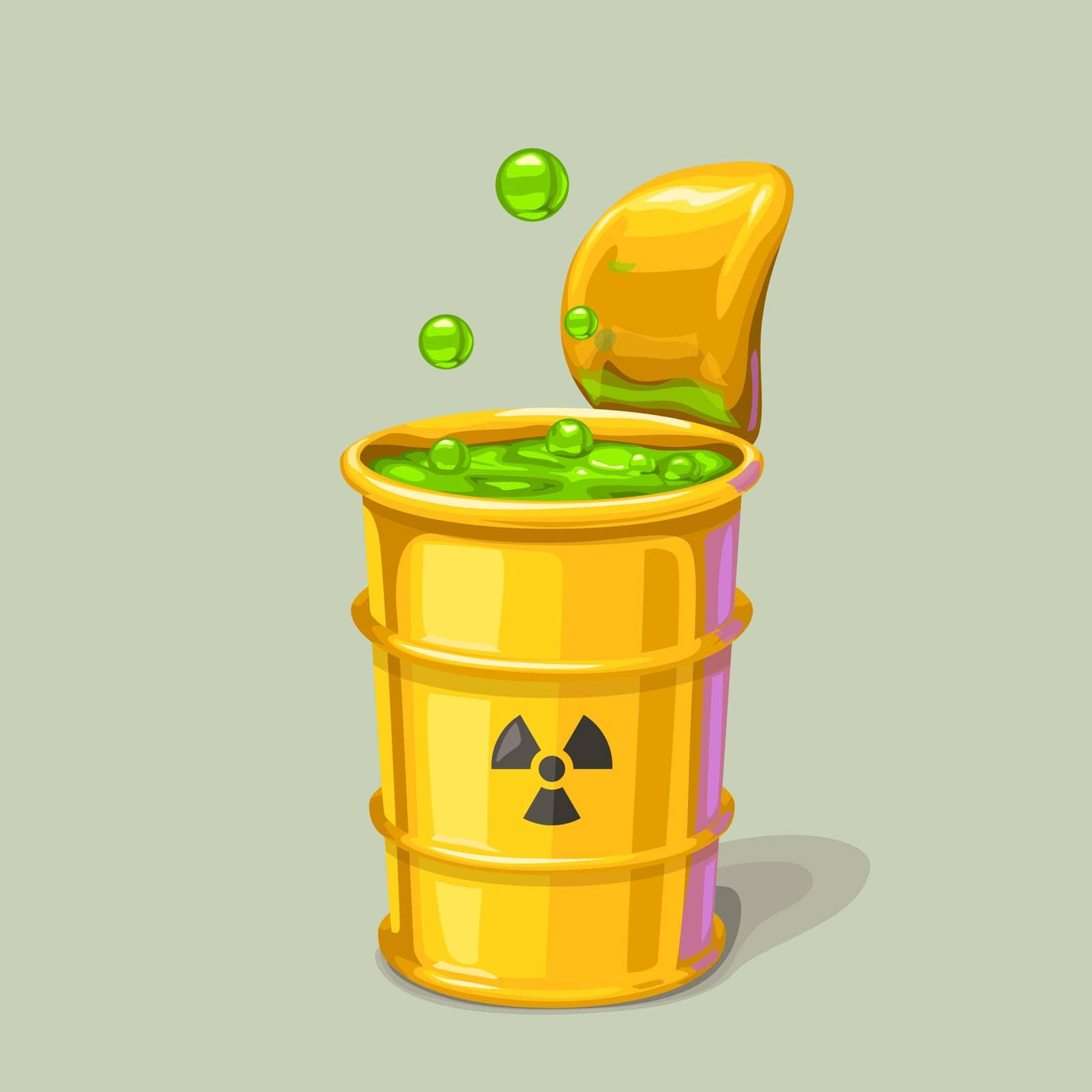 illustration of green toxic waste in metal barrel on green background