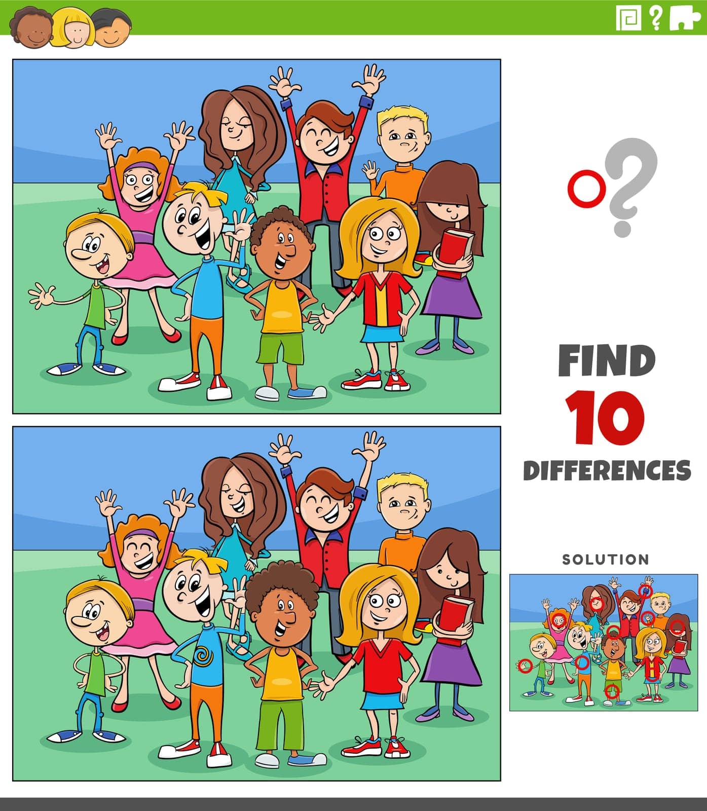 differences game with cartoon children characters group by izakowski