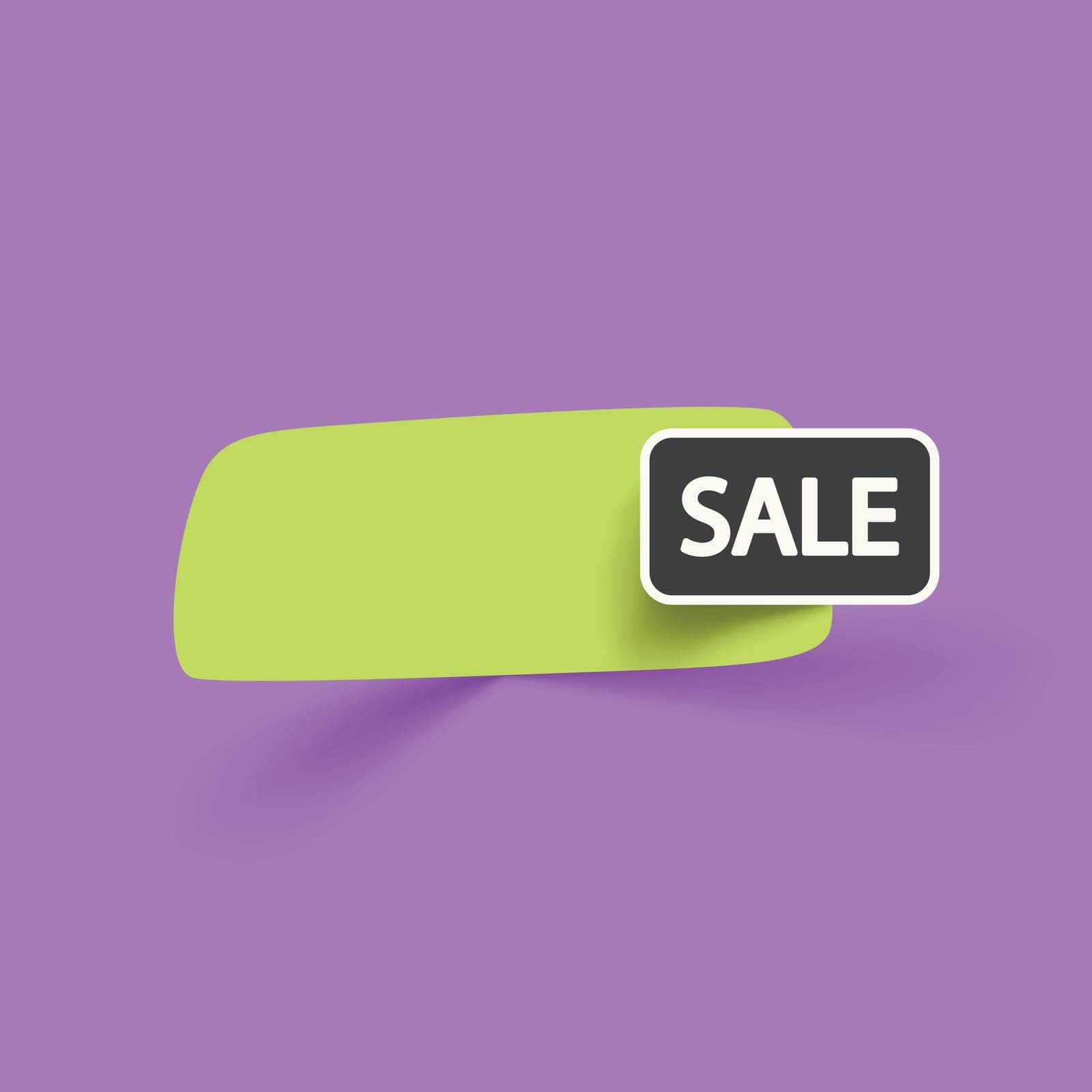 illustration of green color sale tag label with realistic shadow on violet background