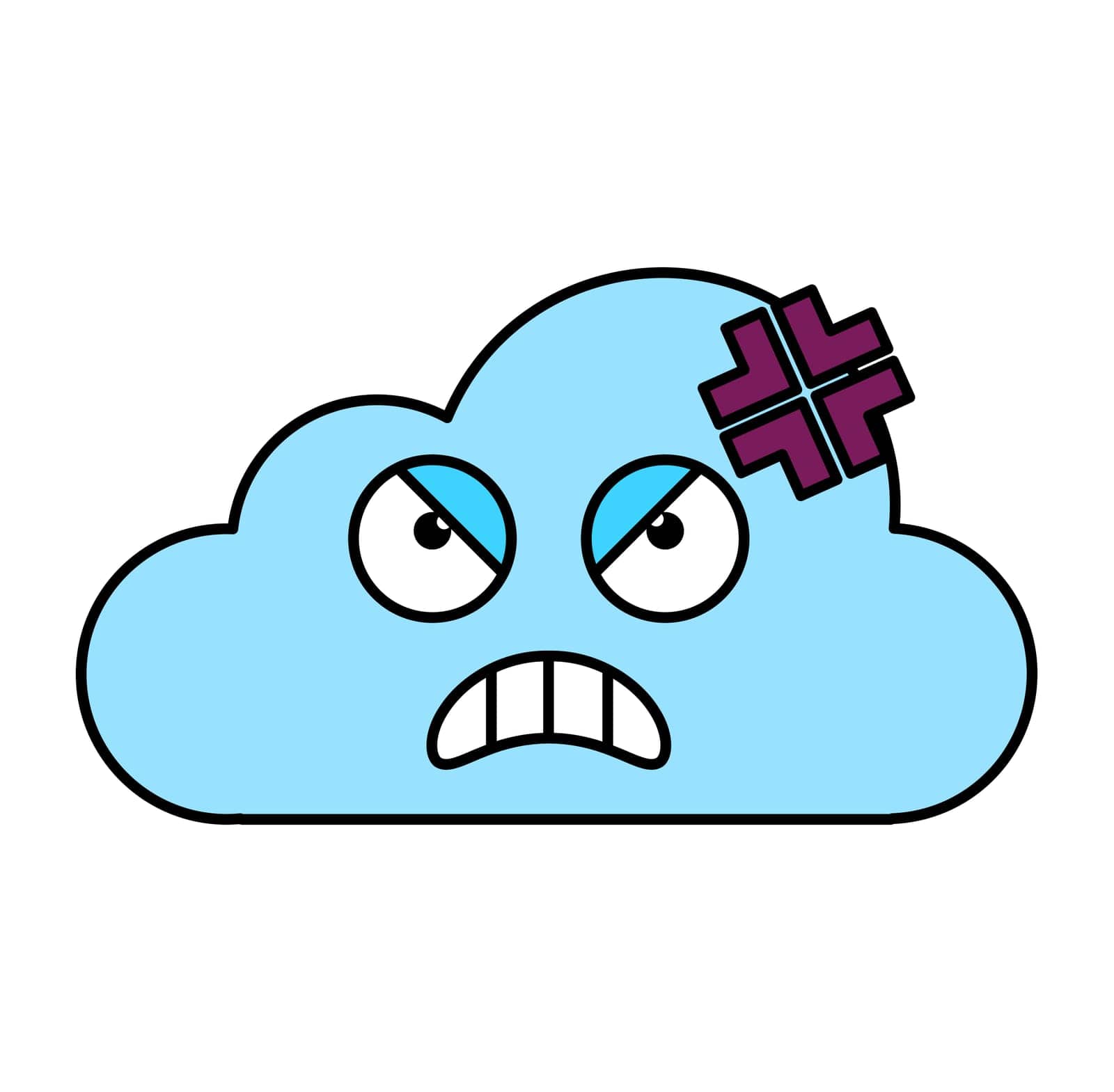 Mad storm cloud sticker outline illustration. Angry, bad mood emoticon. Social media cartoon emoji