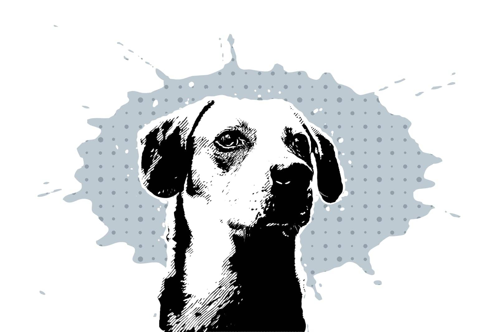Head of a brown dog on pattern background, comic black and white sketch style, vector illustration