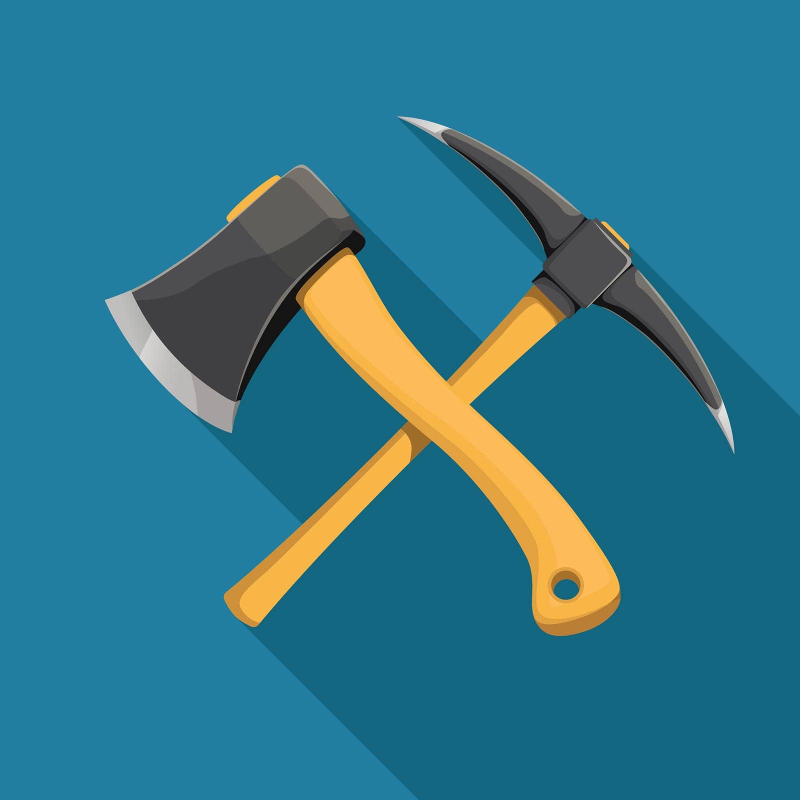 illustration of pickaxe and axe crossed with shadowon blue background