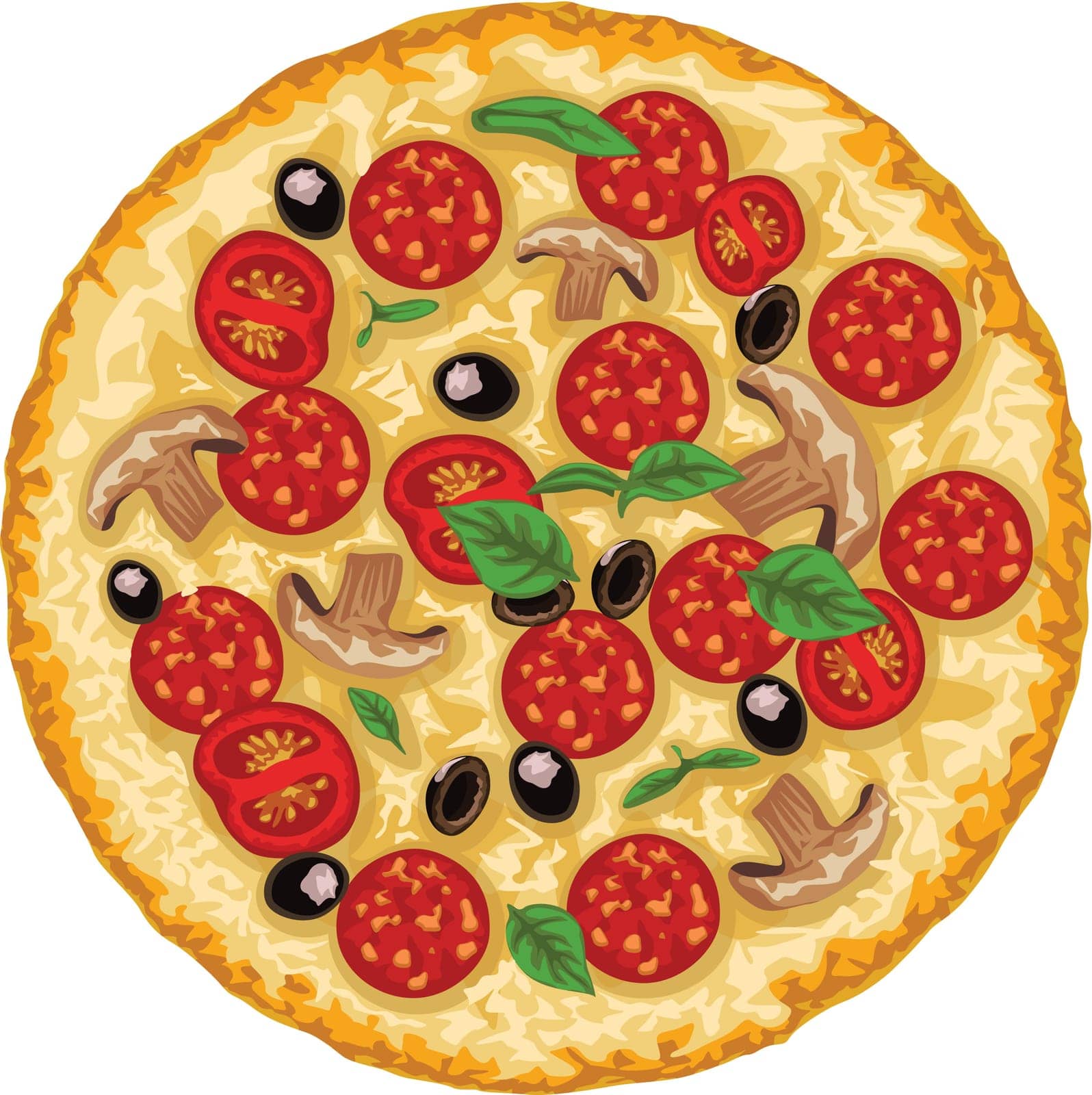 illustration of isolated round meat and vegetables tasty pizza on white background