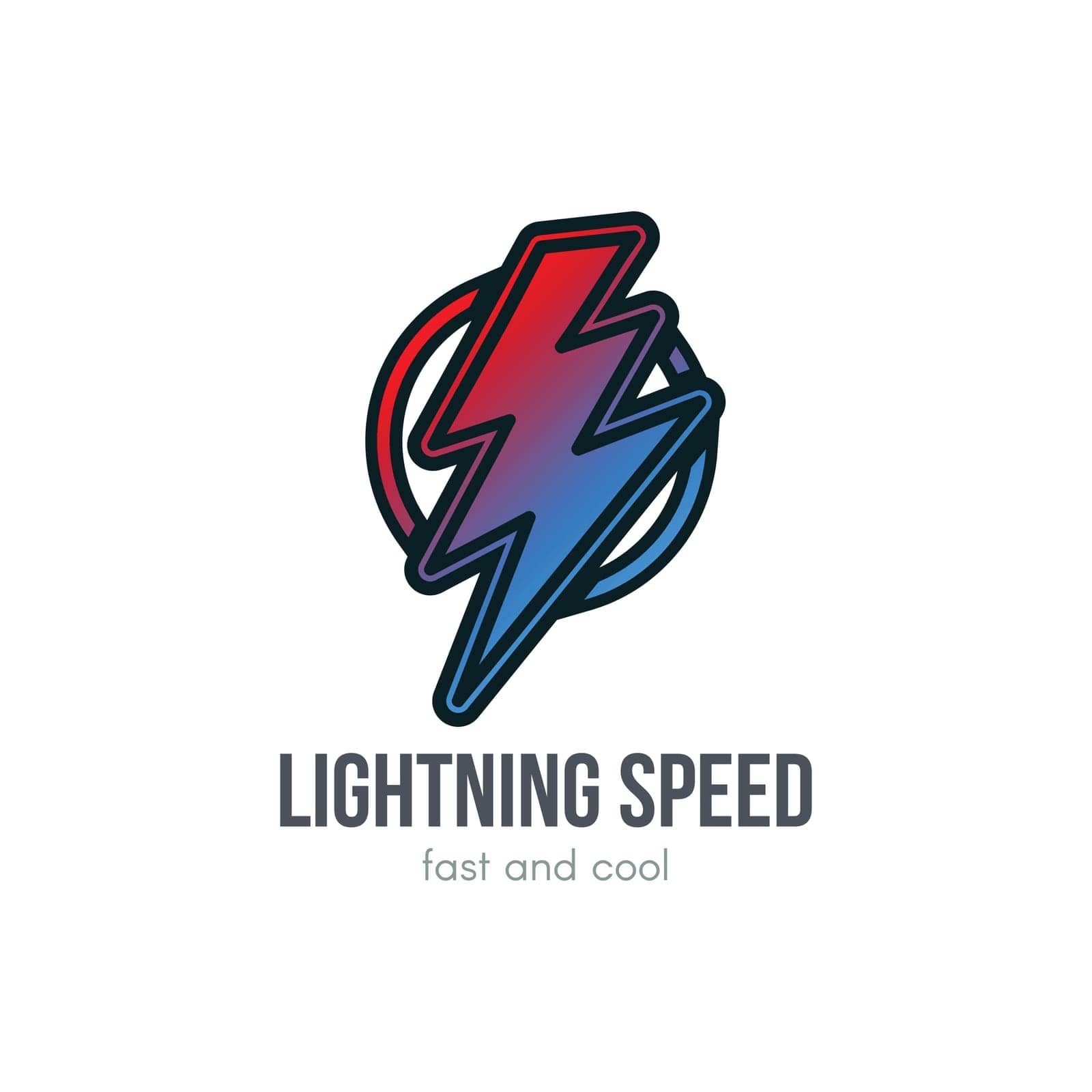 Thunder cartoon gradient illustration. Lightning bolt in circle. Speed, energy hand drawn symbol