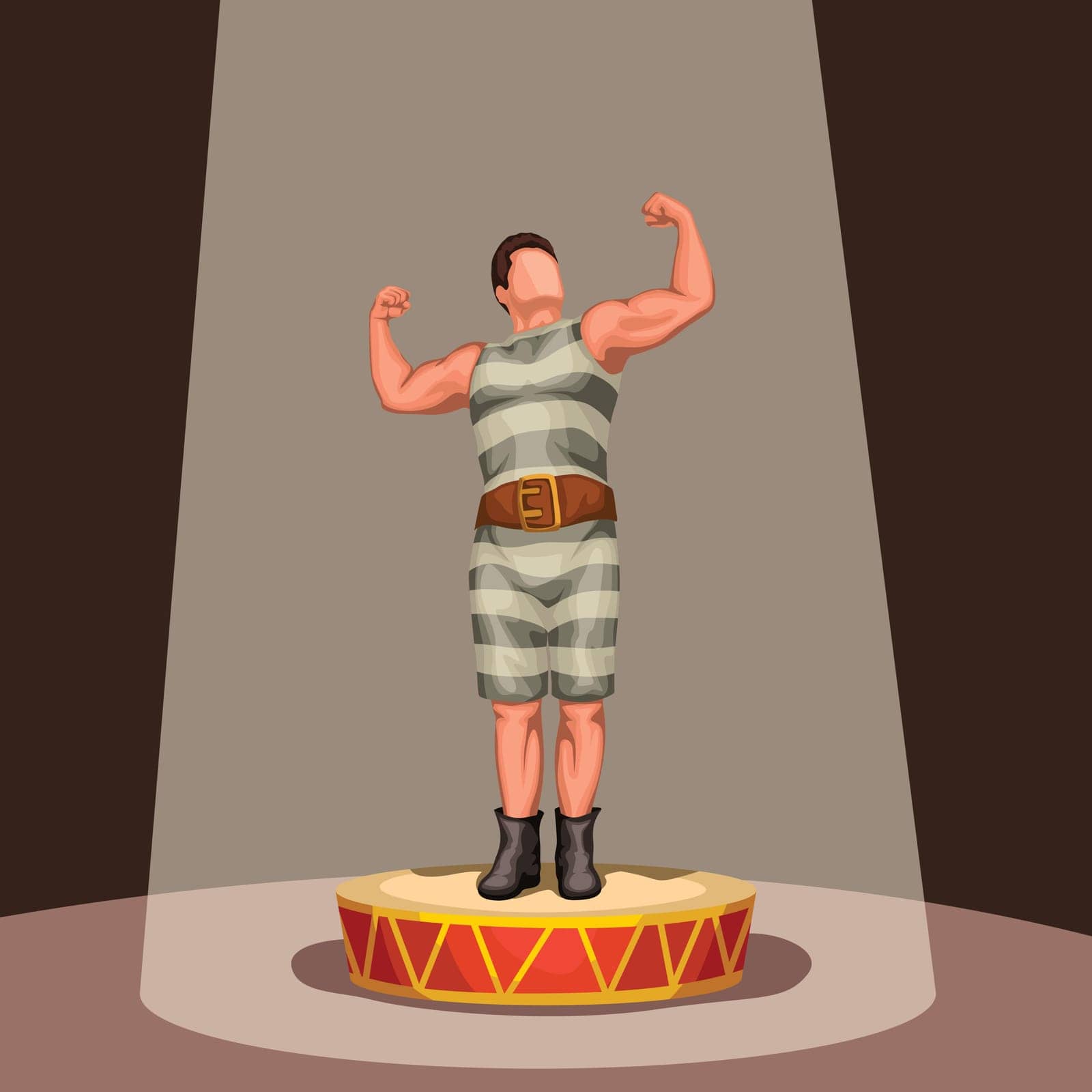 illustration of circus strong man stand in heroic pose with light on him