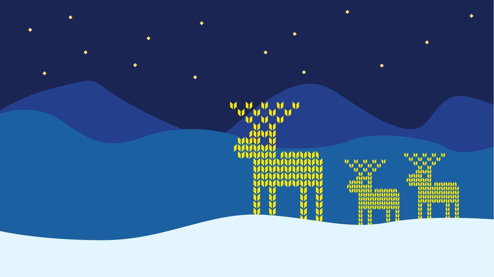 illustration of yellow knitted deers in nature at winter