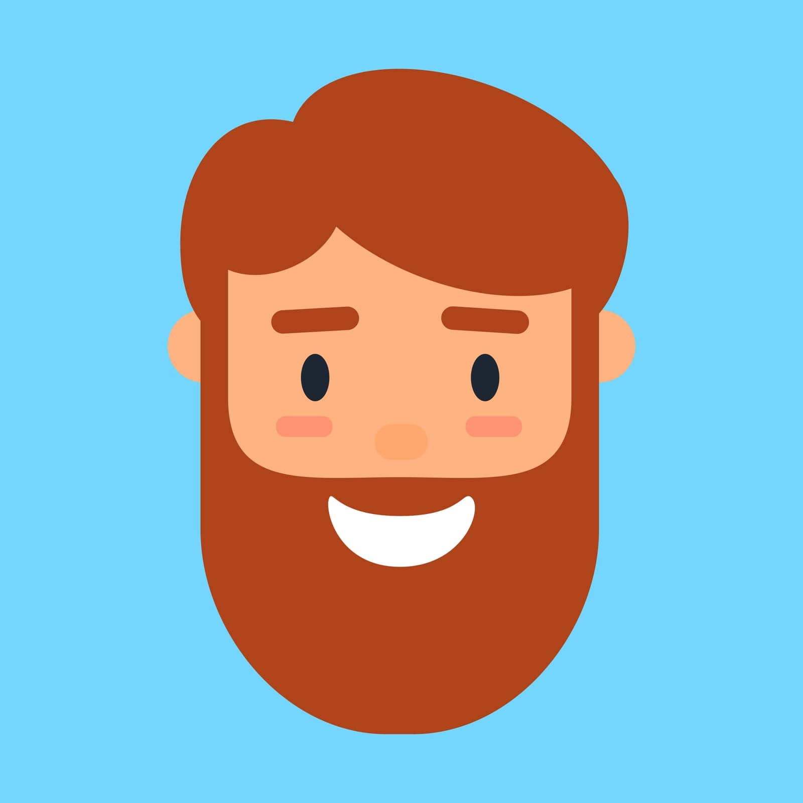 Cartoon avatar of smiling bearded man, profile icon for hipster business employee or social network user. Male character portrait. Vector illustration